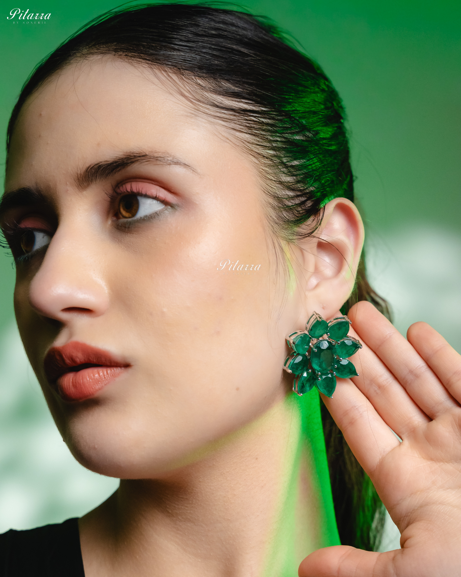 Emerald Floral Emerald Petals CZ Doublet Stud Earrings