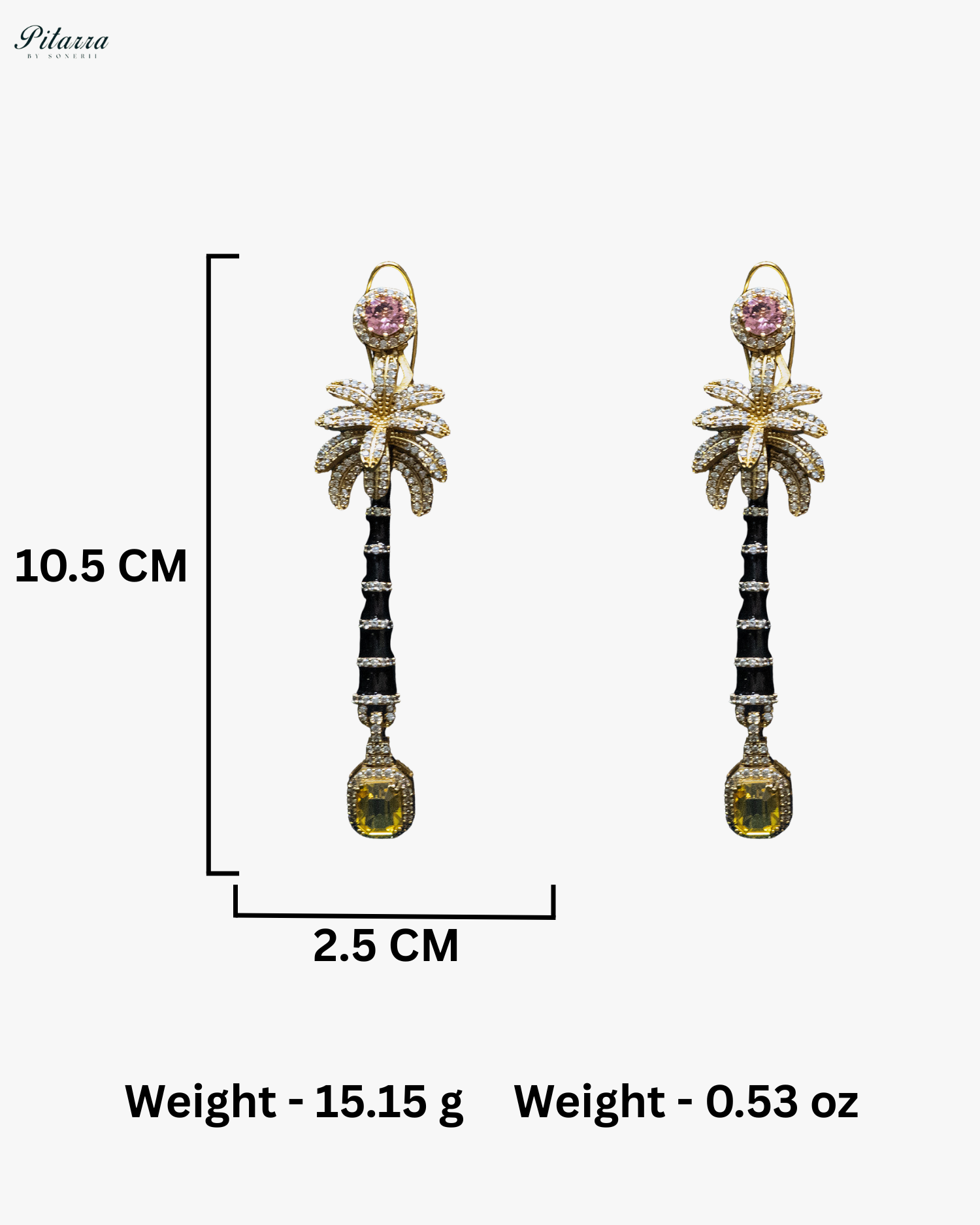Pink and Yellow Stone Palm Tree Crystal Earrings