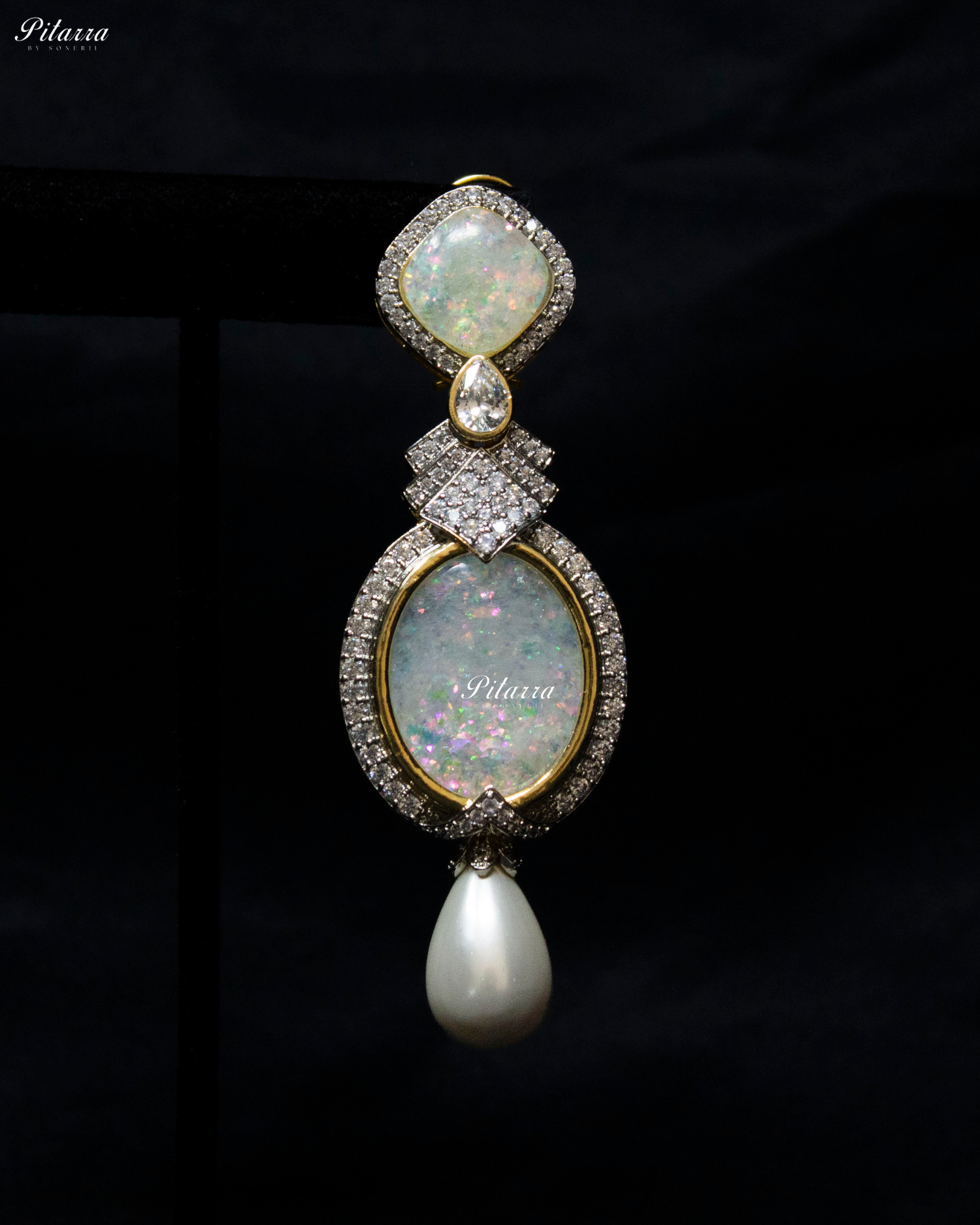 Silver Stone Pearl Silver CZ Dangler Earrings