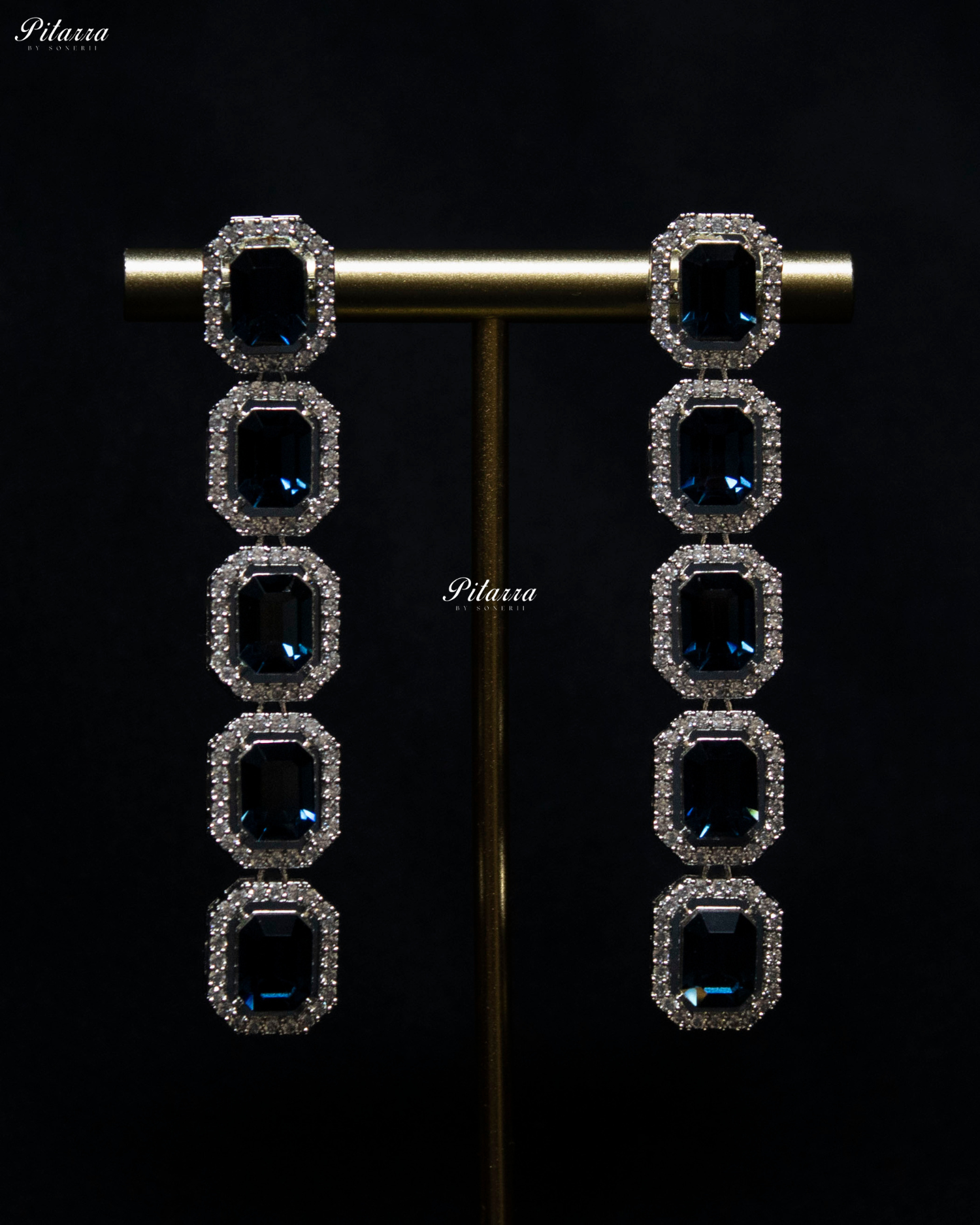 Multi Layer Sapphire Rectangle Crystal Necklace Set