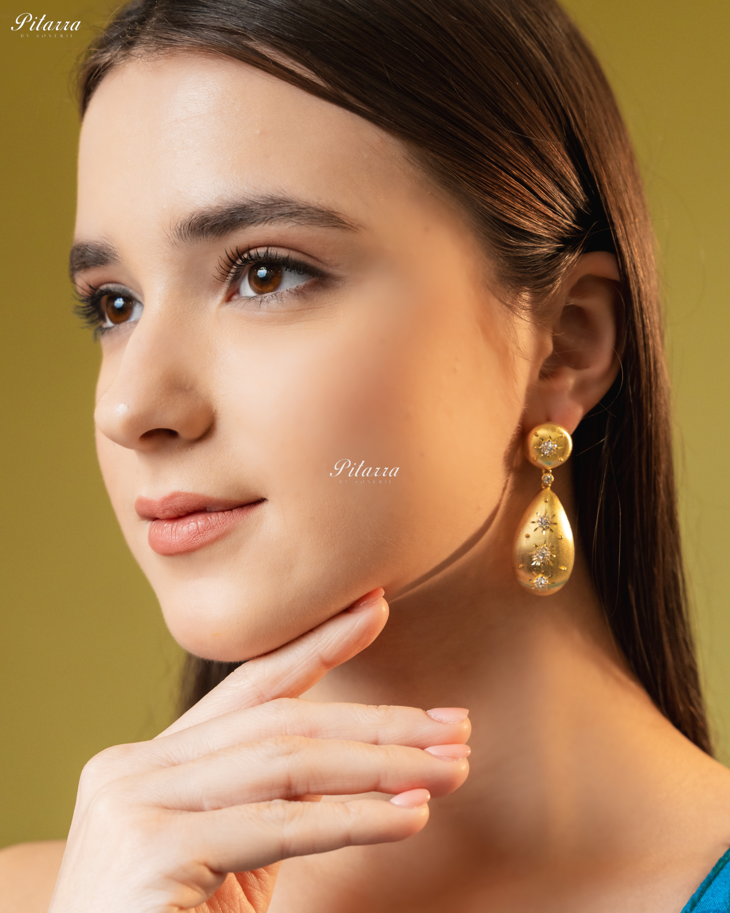 Star Motifs Textured Golden 92.5 Silver Dangler Earrings