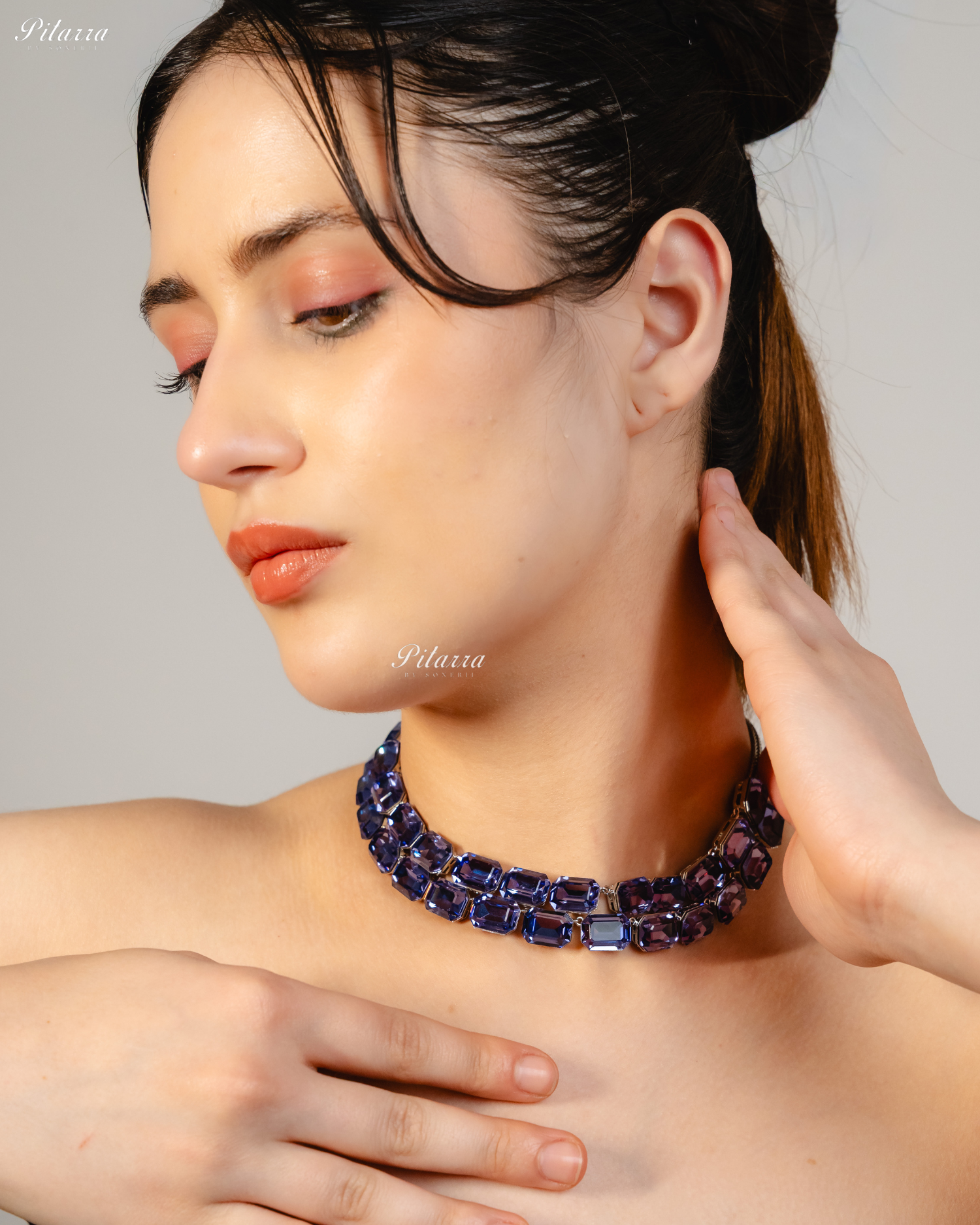 Octagon Cut Two Layer Blue Oversized Crystal Necklace
