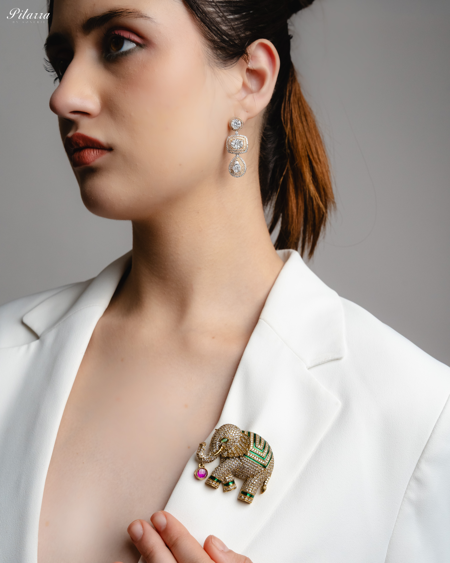 Pitarra Elephant Motif Cubic Zircon Brooch