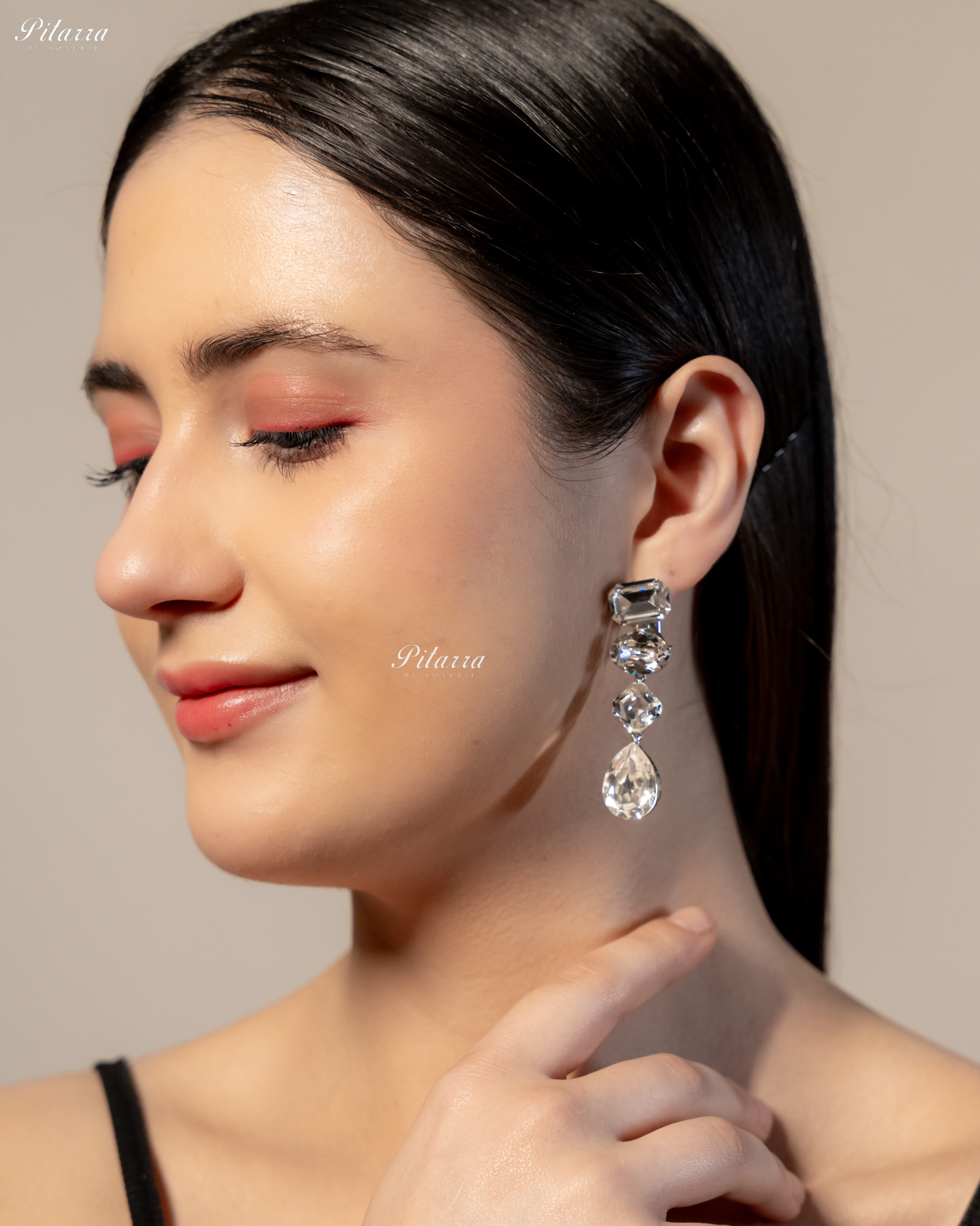 White Stone Studded Geometric Crystal Drop Earrings - Done