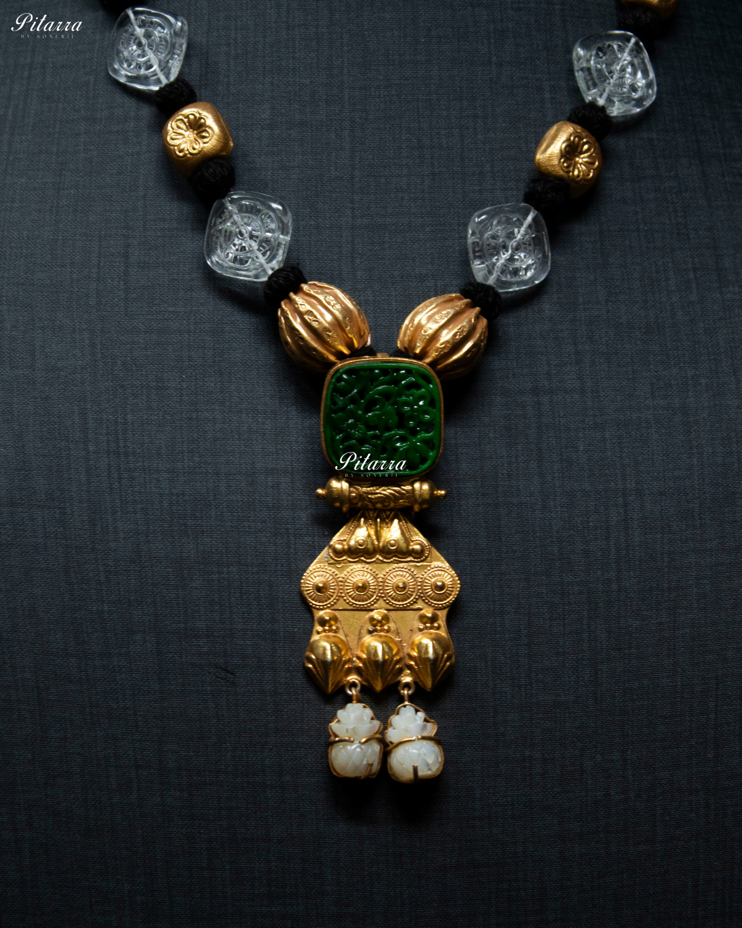 Center Pendant Green Stone 92.5 Silver Necklace