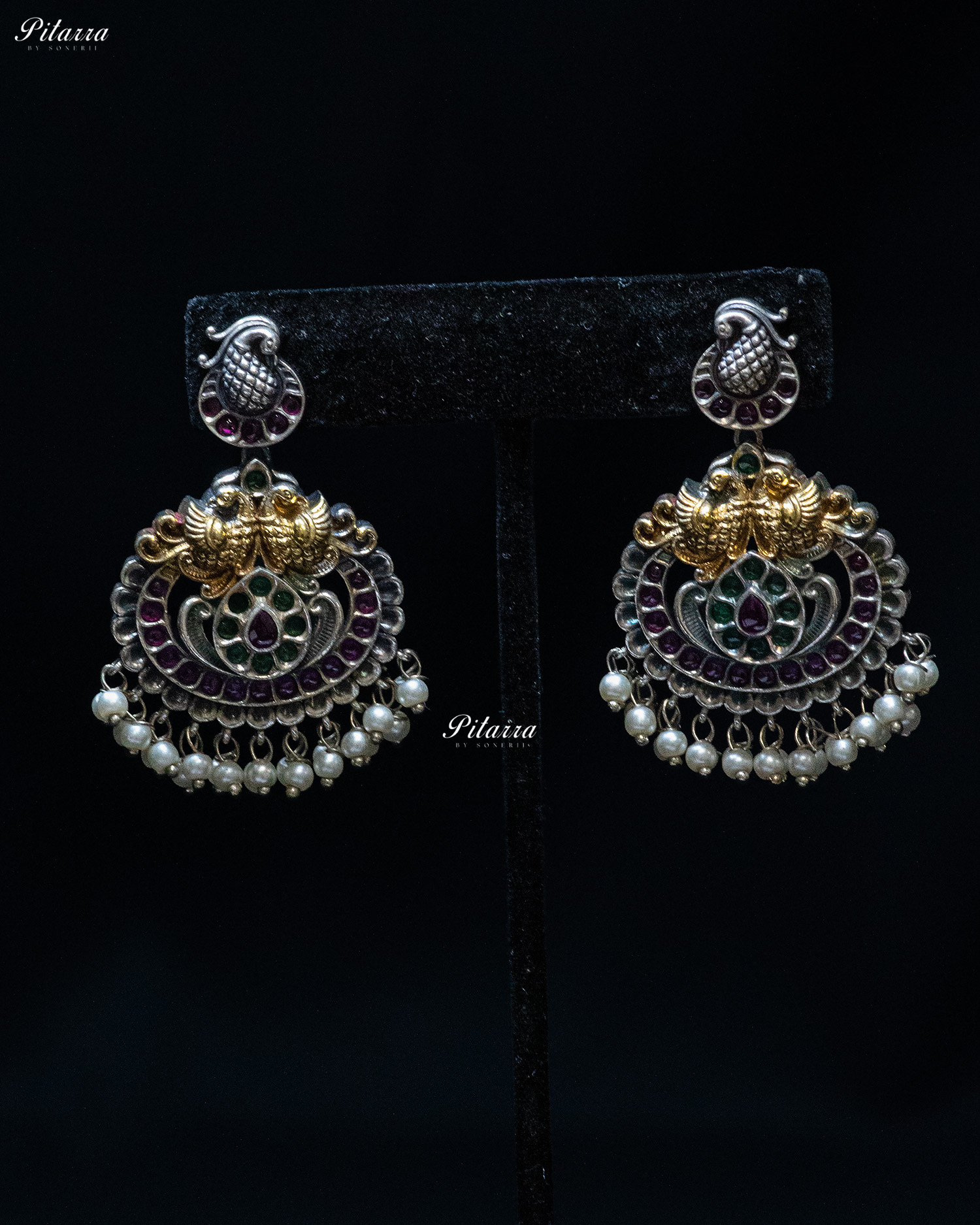 Peacock Carved Pink Stone Pink Layer Stone Silver Look Alike Pendant Set