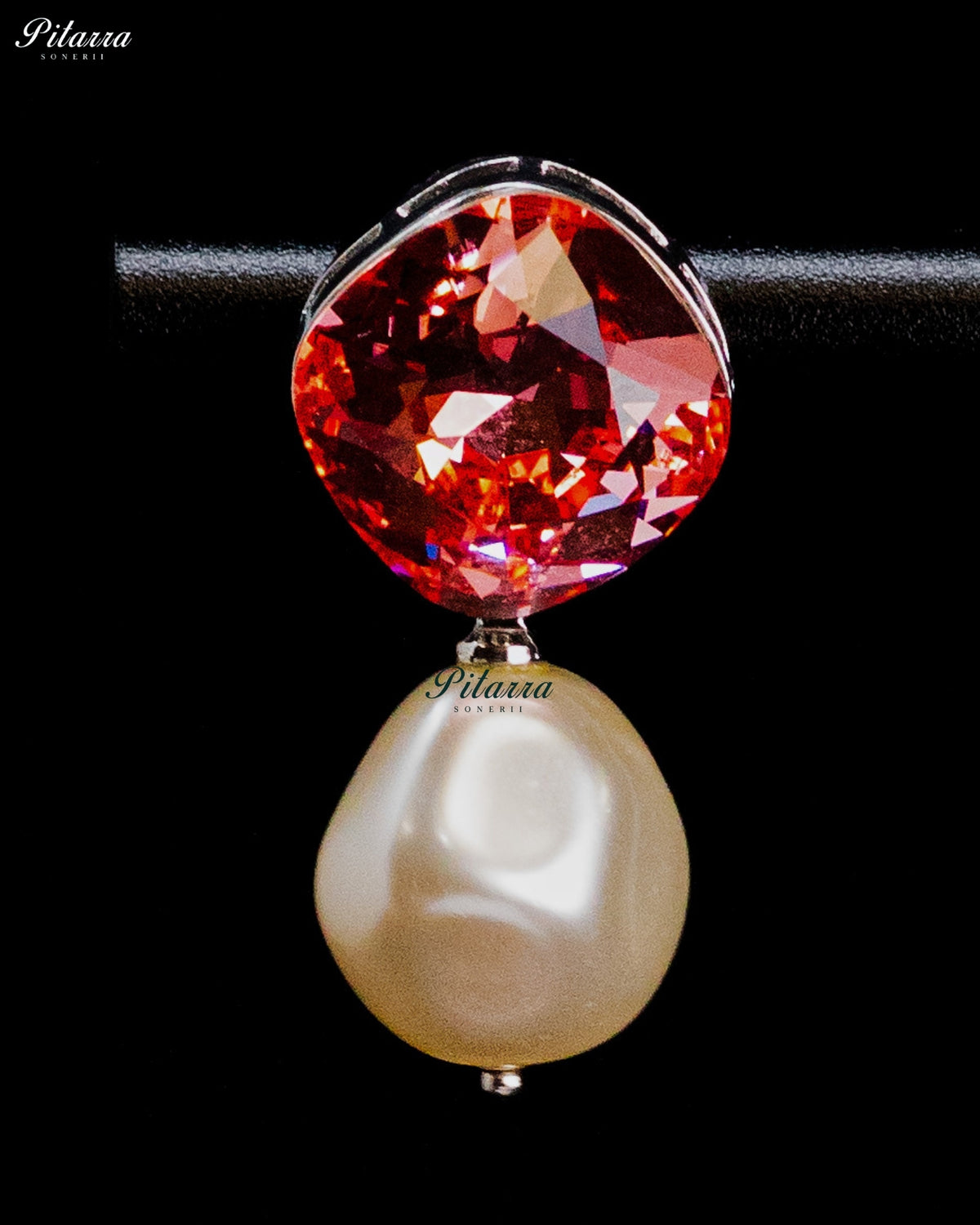 Red Crystal Pearl Drop Earrings