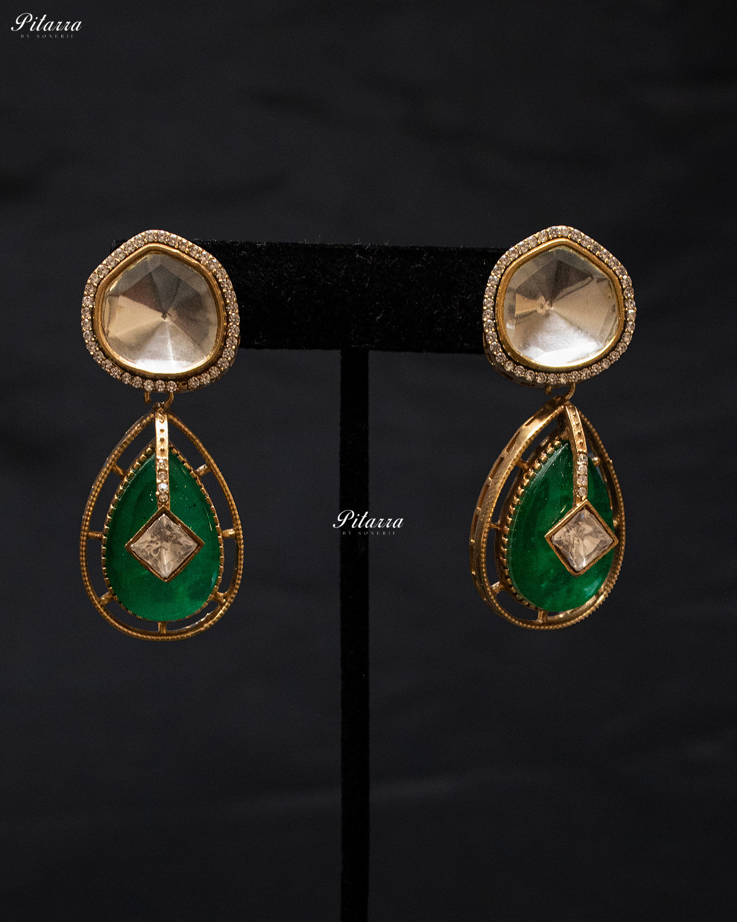 Emerald Drop Kundan Necklace Set with Matching Earrings