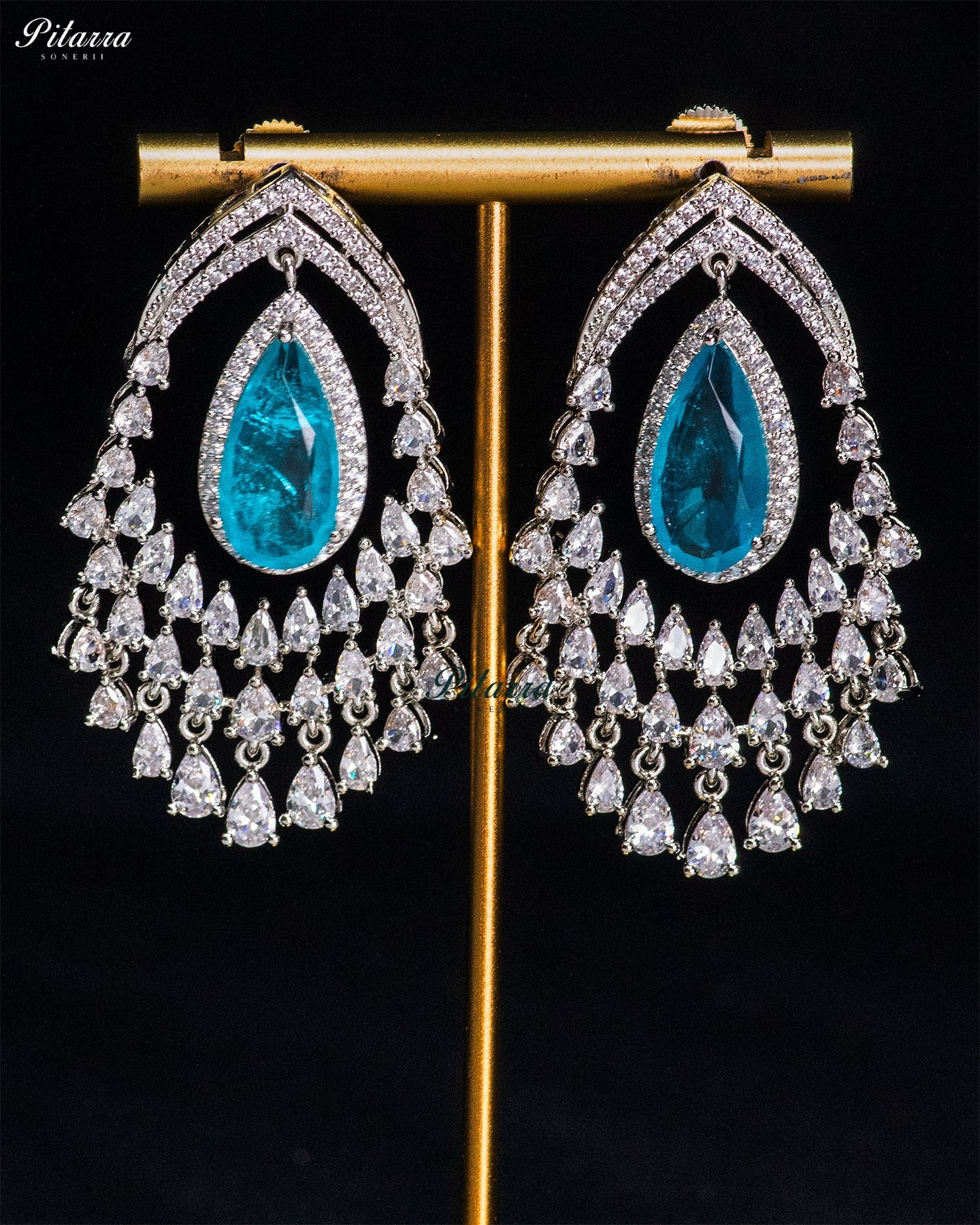 Aqua Blue Crystal Chandelier Drop Earrings