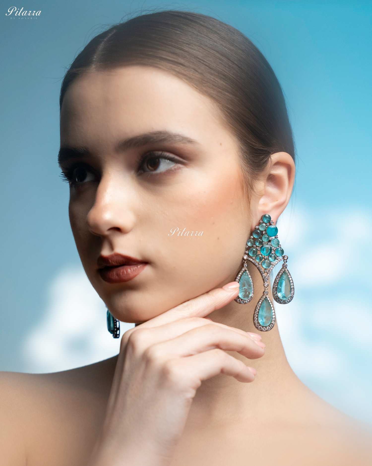 Turquoise Stone Three Teardrop CZ Doublet Dangler Earrings