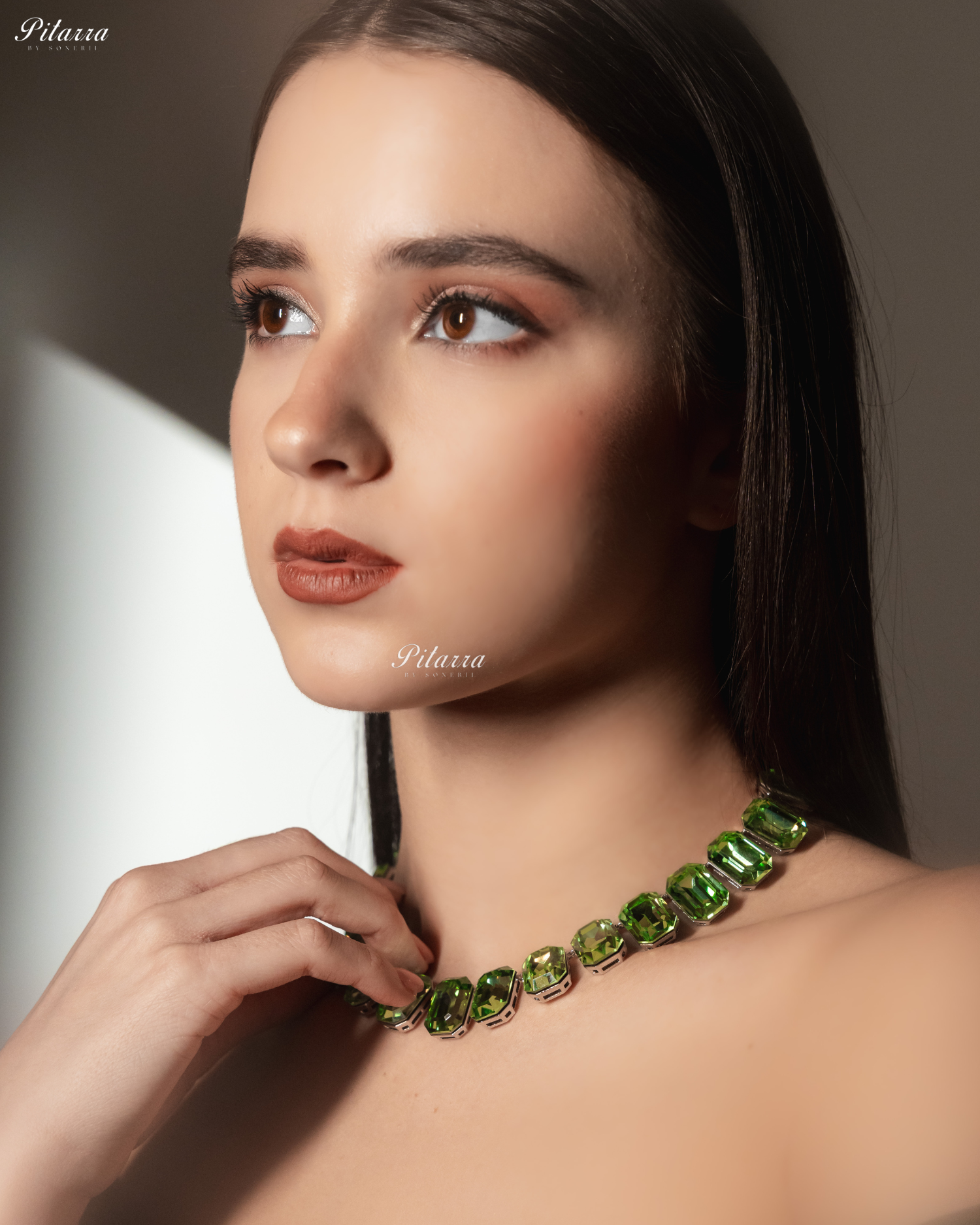 Octagon Cut Green Oversized Crystal Statement Necklace