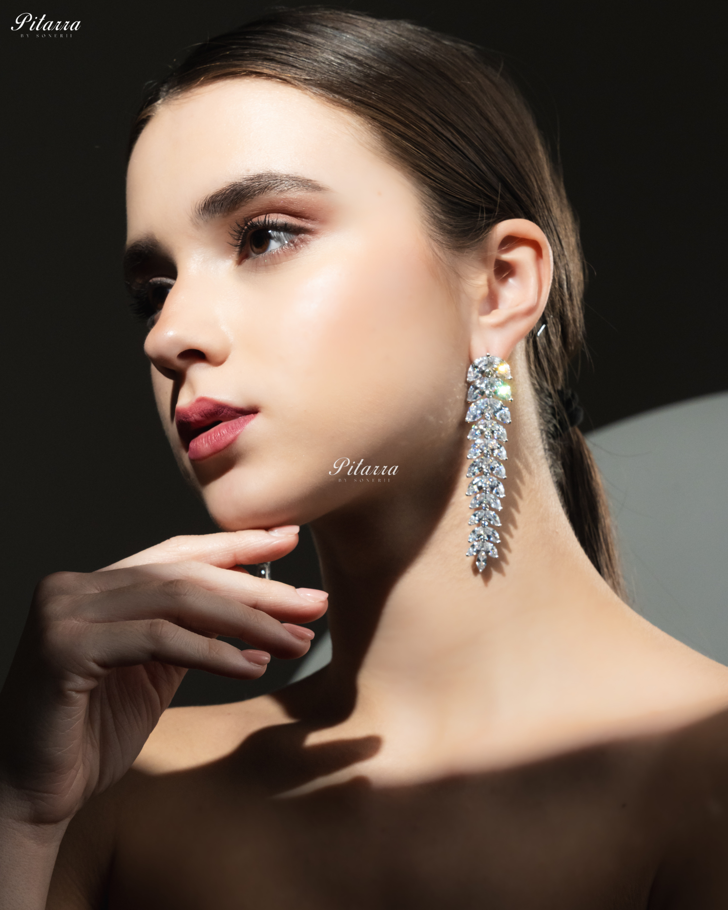 White Crystal Leaf Pattern 92.5 Silver Drop Earrings