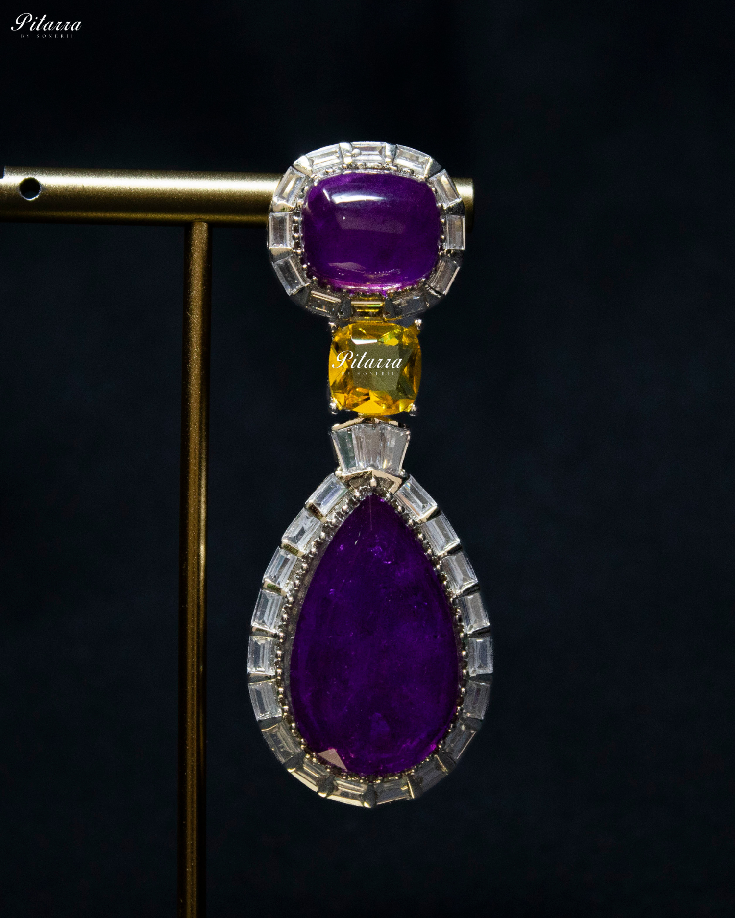 Silver Finish Purple Drop Zircon Earrings