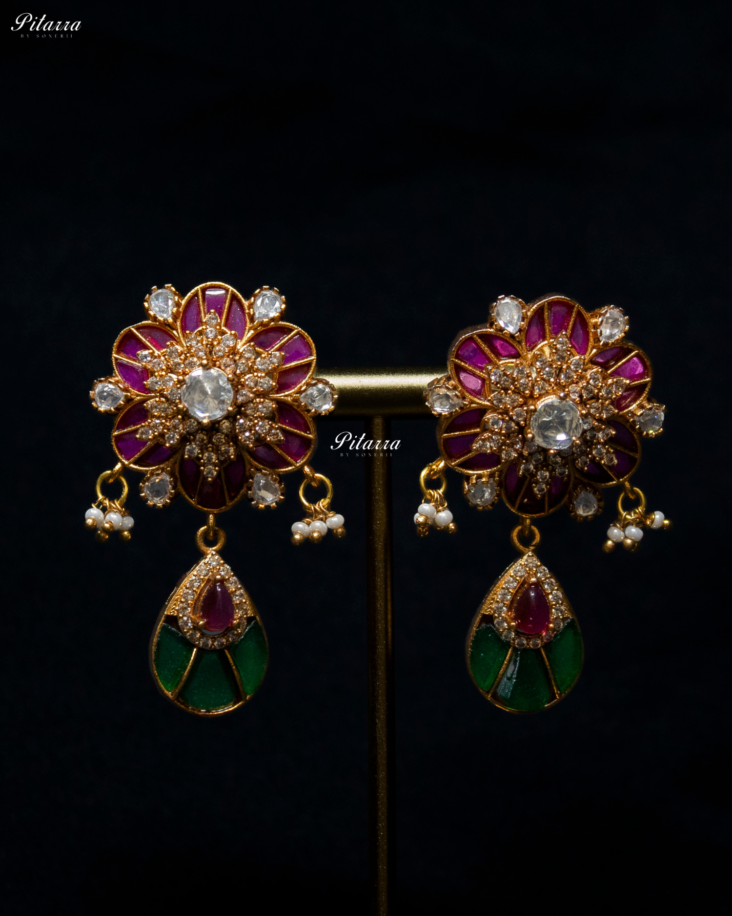 Pink Emerald Luxury Meenakari Polki choker Necklace Set