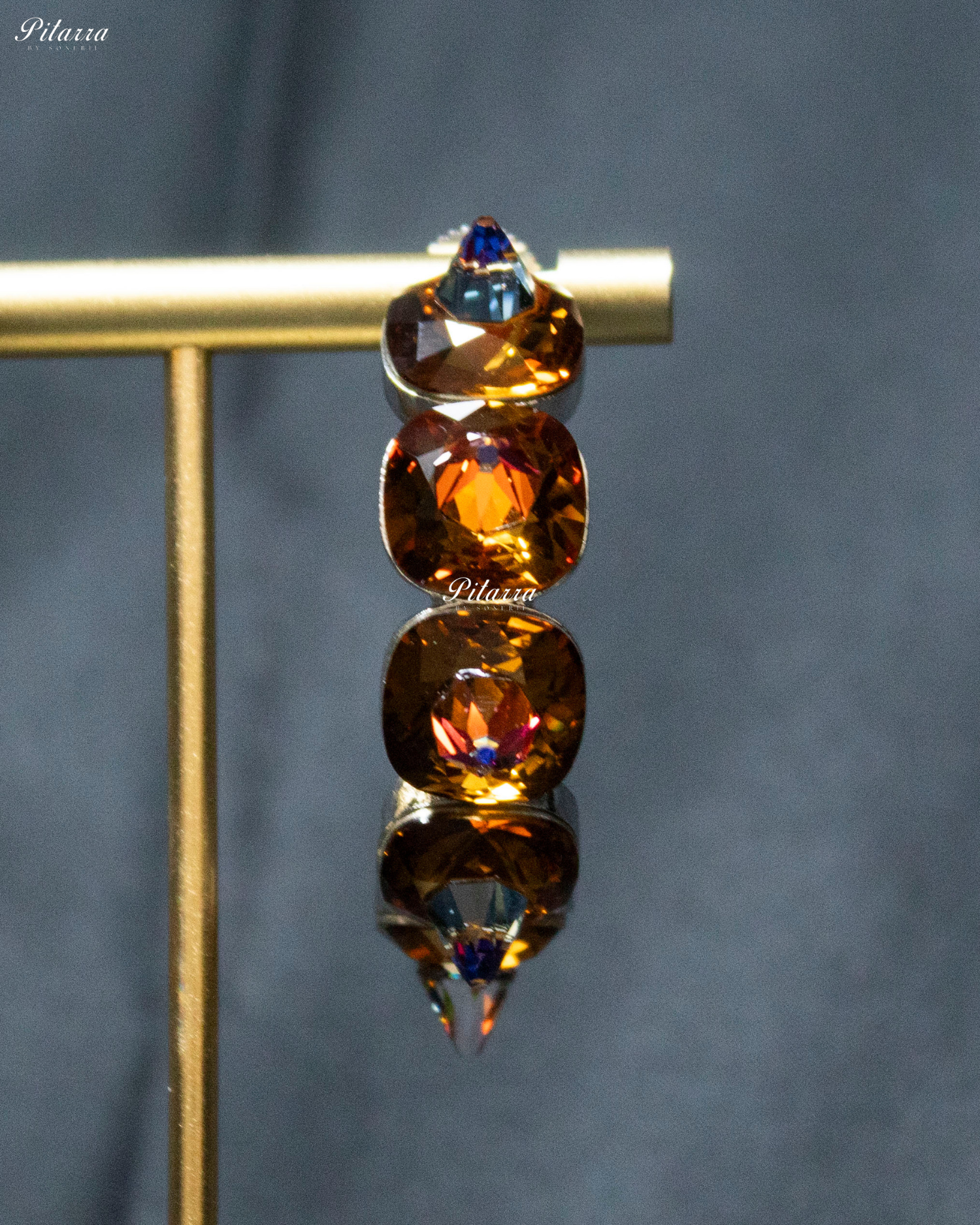 Gold Stone Pyramid Cut Crystal Hoop Earrings