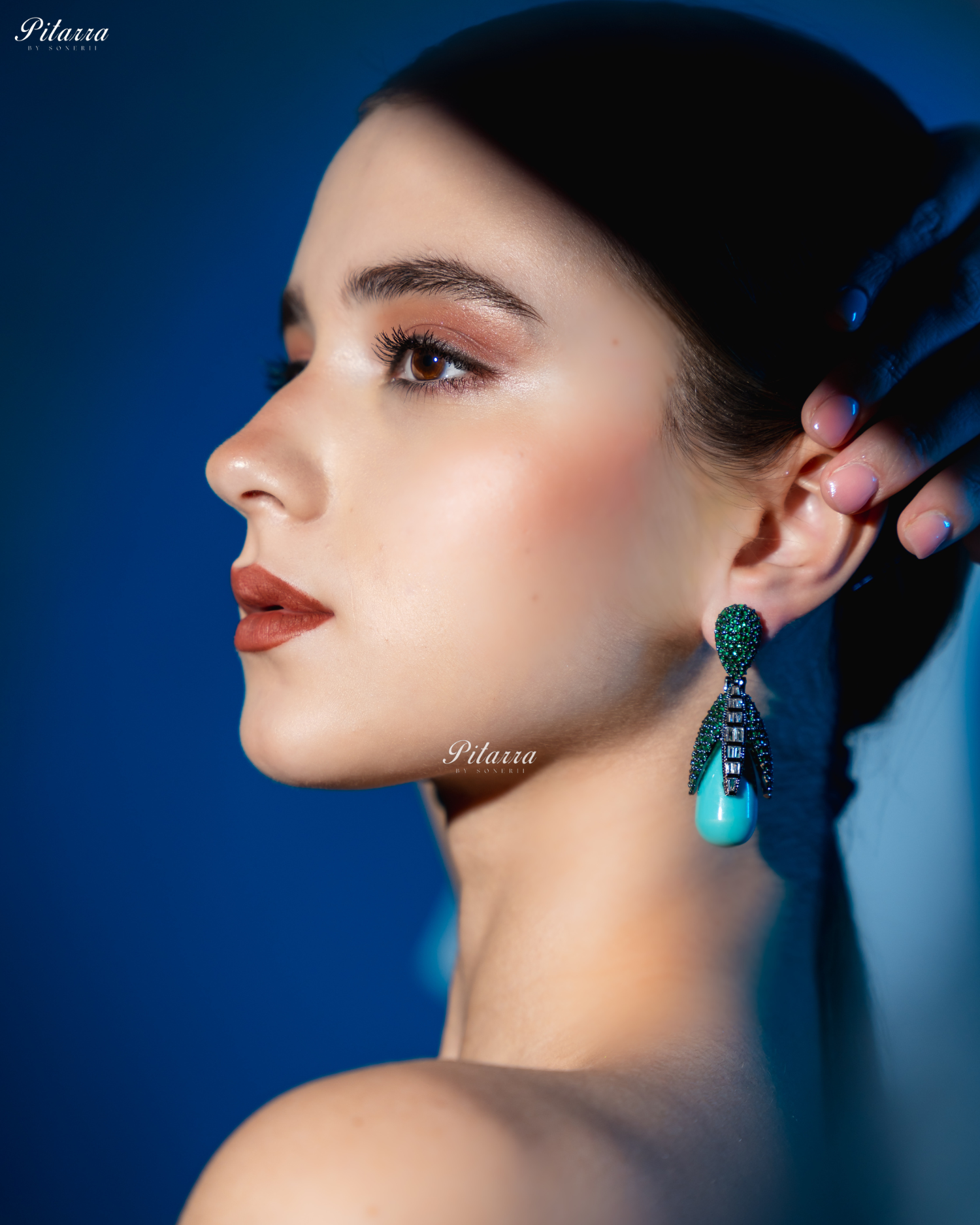 Emerald Leaf Turquoise Teardrop CZ Crystal Earrings