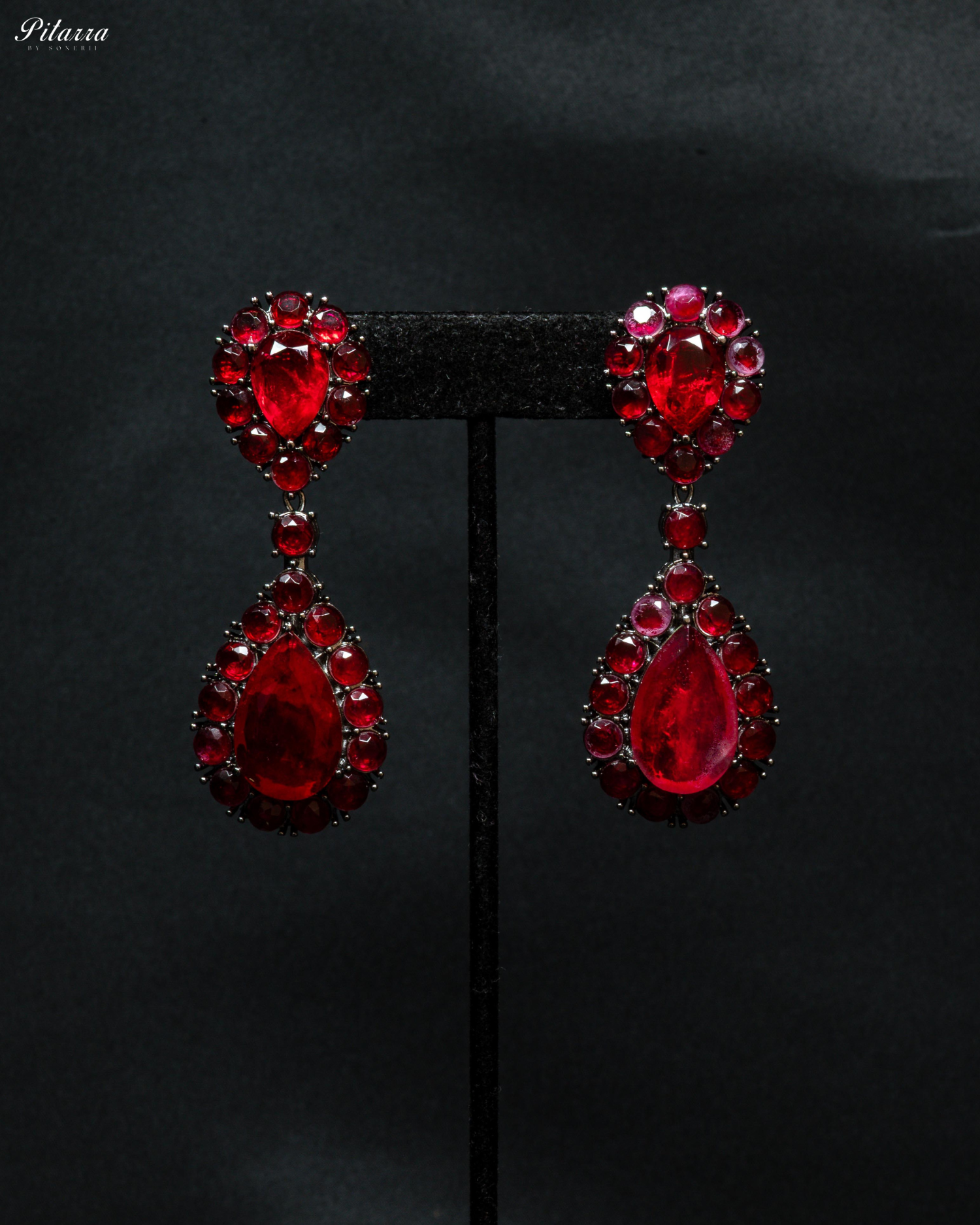 Red Drop Doublet CZ Crystal Dangle Earrings