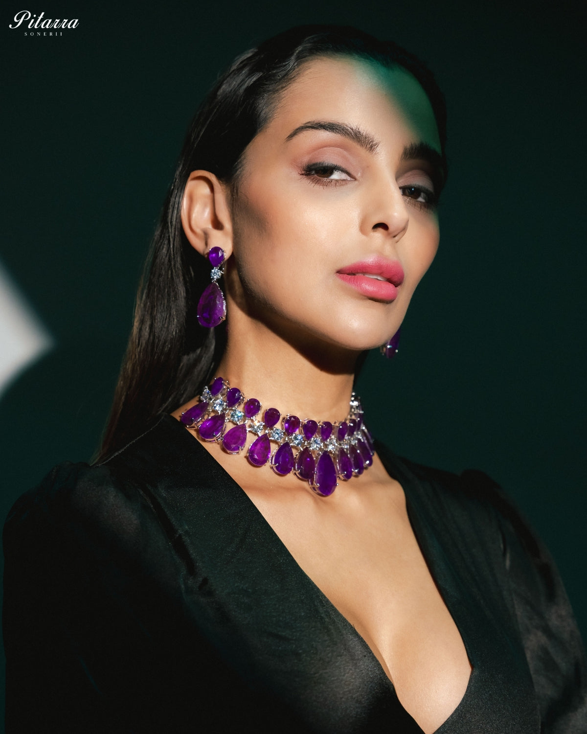 Amethyst Purple Crystal Statement Choker Necklace Set
