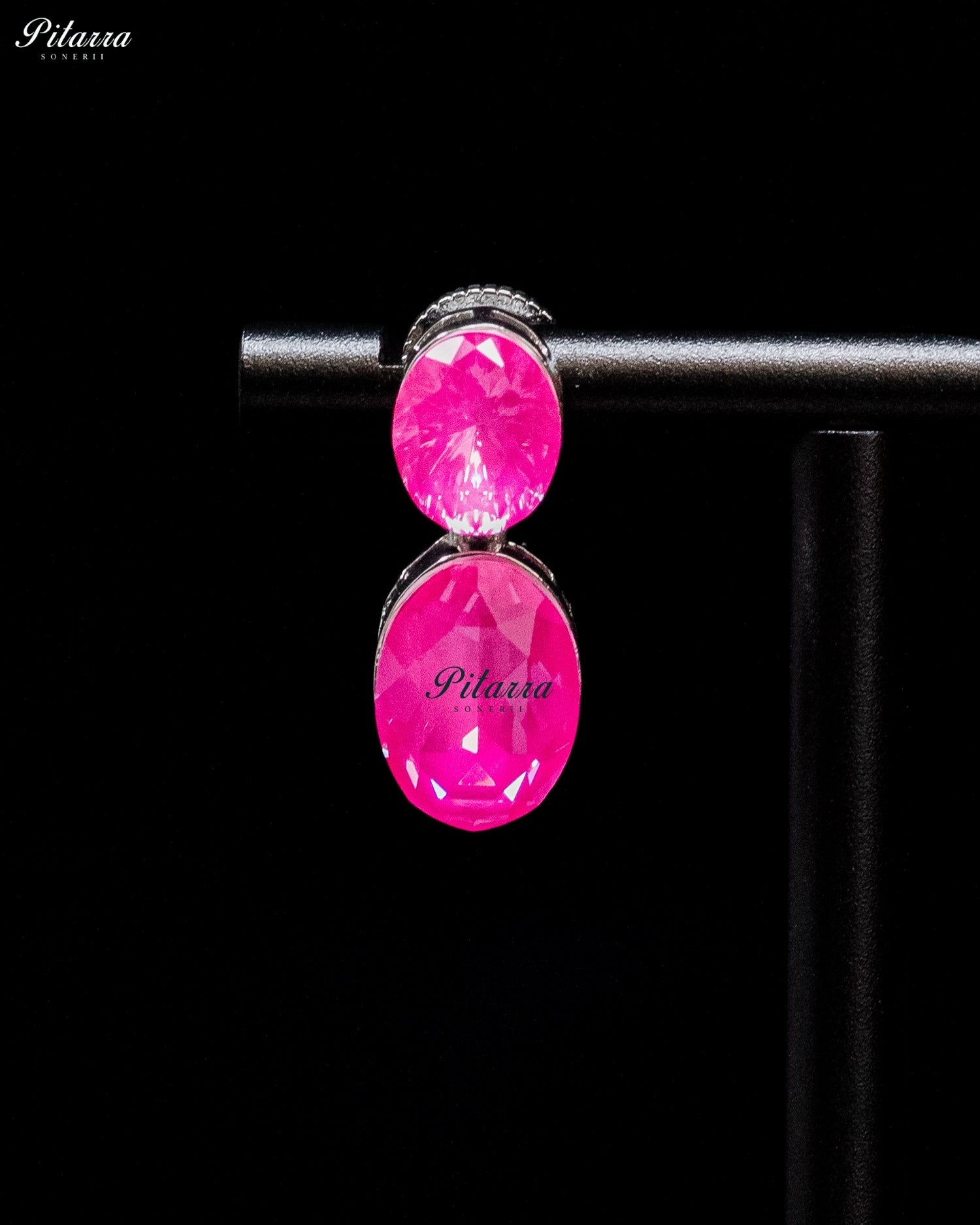 Hot Pink Crystal Double Oval Drop Earrings