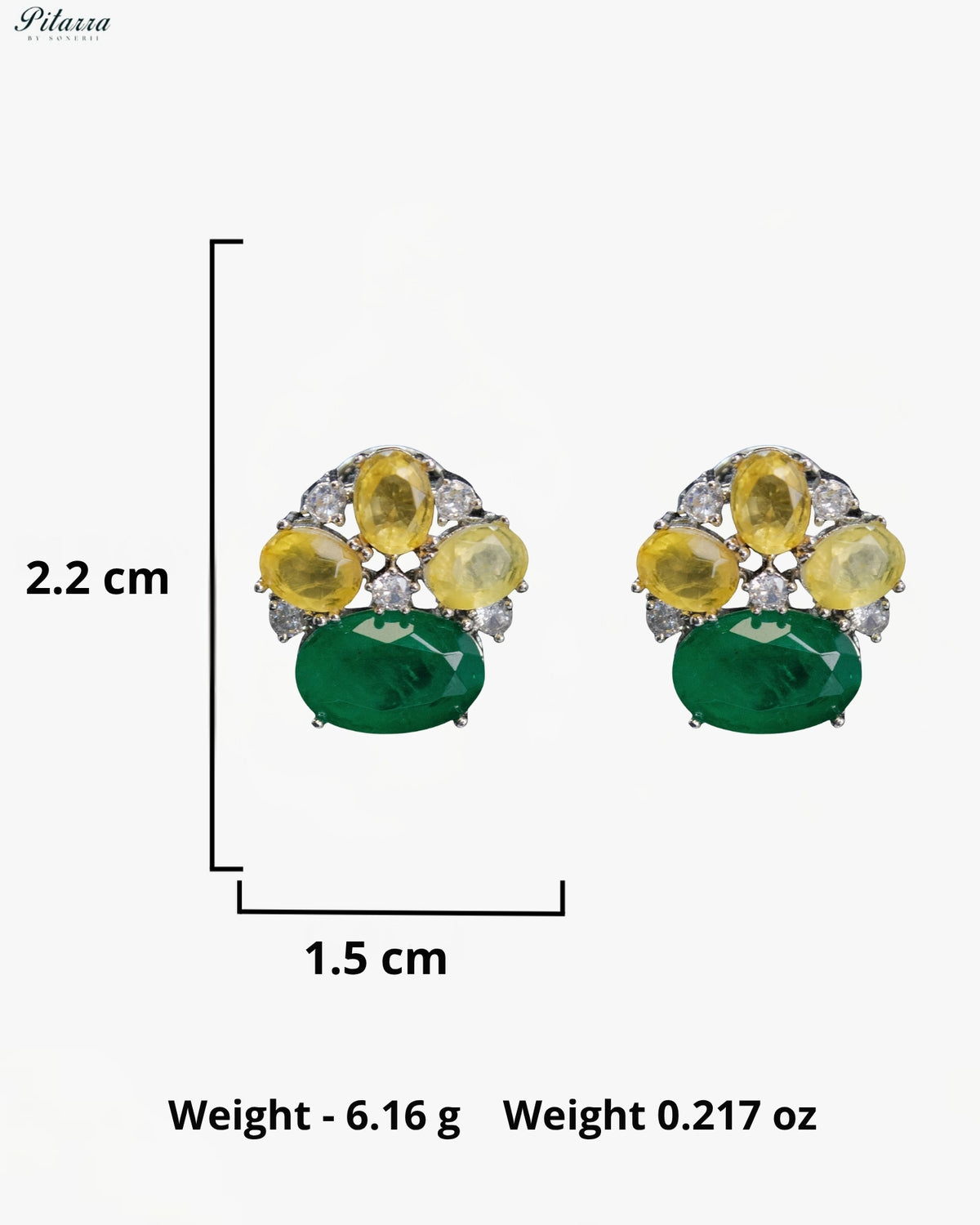 Emerald Green and Yellow Crystal Statement Stud Earrings