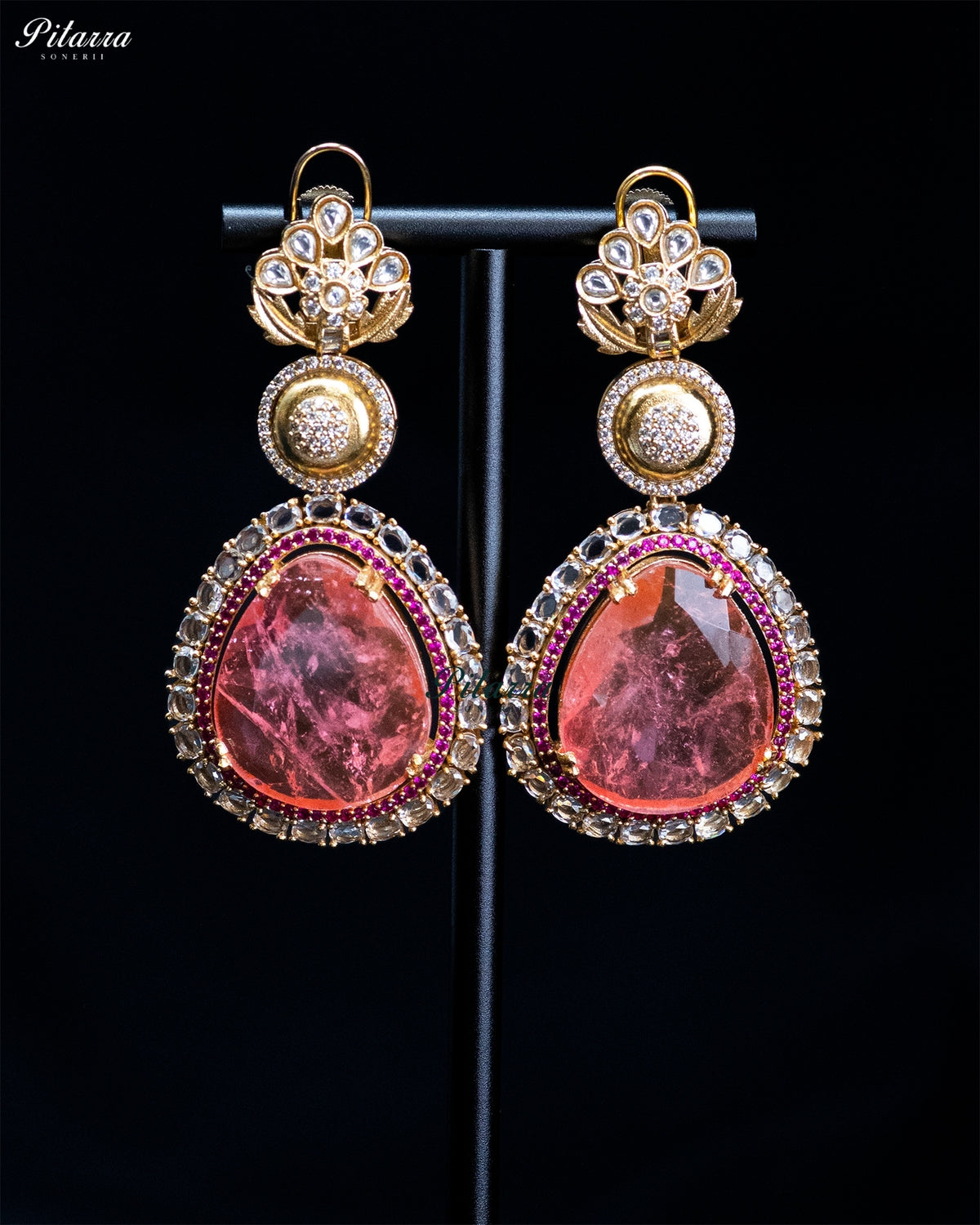 Pink Teardrop Floral Kundan Necklace Set