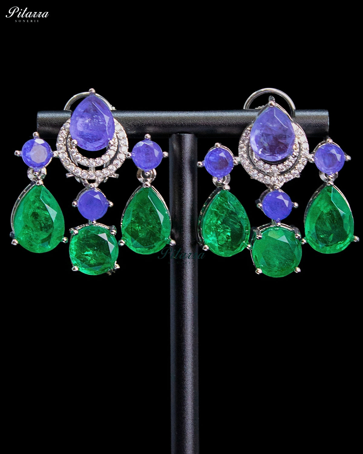 Blue Violet and Green Multicolor Crystal Dangler Earrings