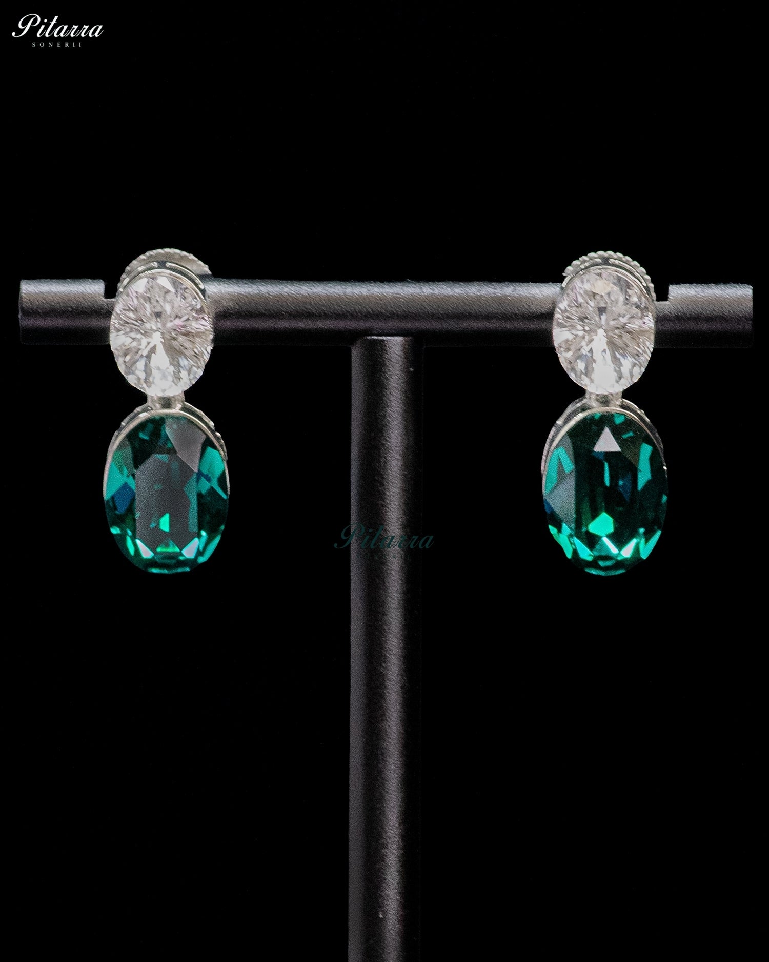 Teal Crystal Oval Drop Earrings