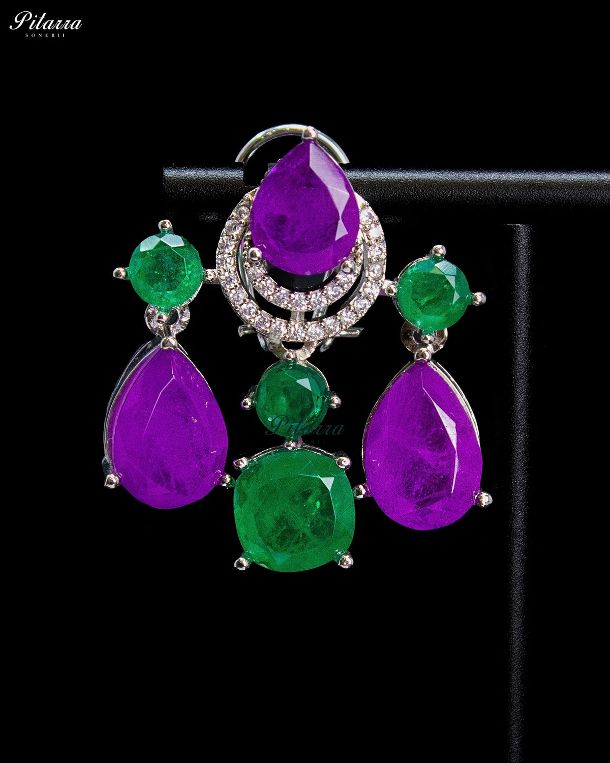 Purple and Green Multicolor Crystal Dangler Earrings