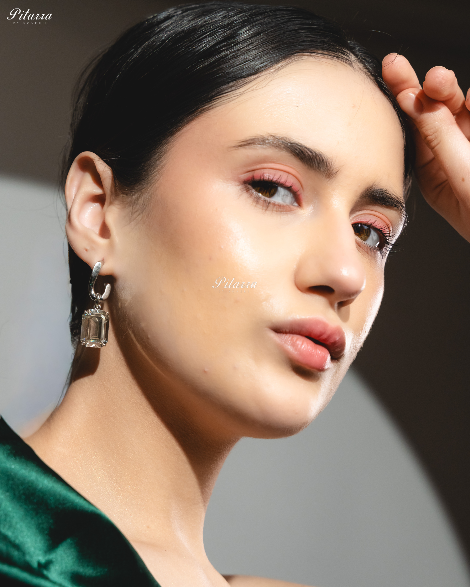 White Stone Rectangular Zircon Silver Crystal Earrings