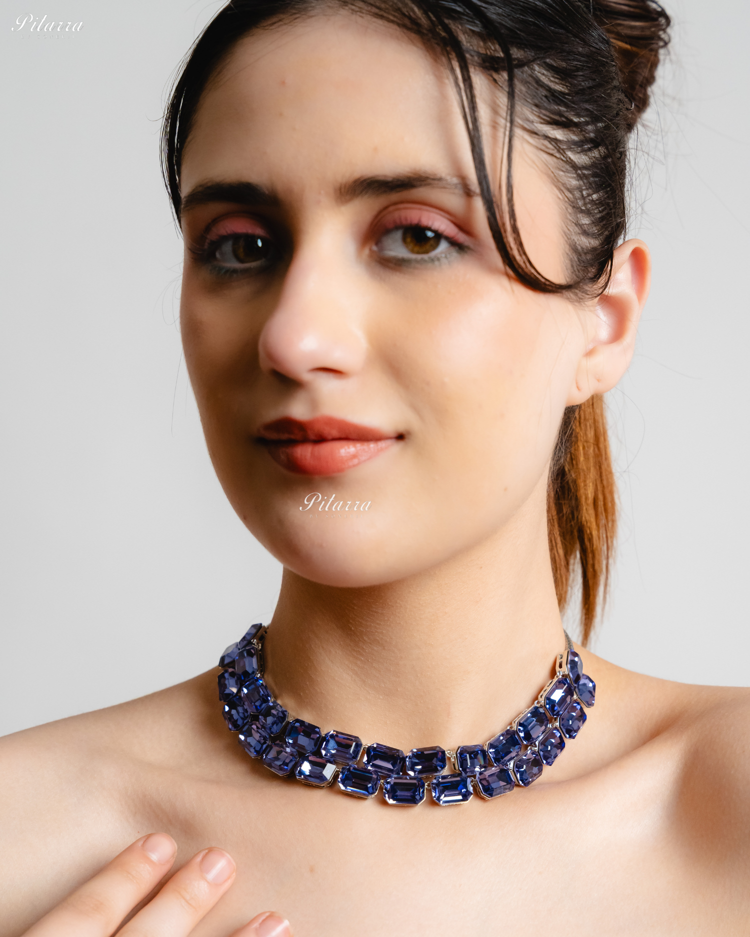 Octagon Cut Two Layer Blue Oversized Crystal Necklace