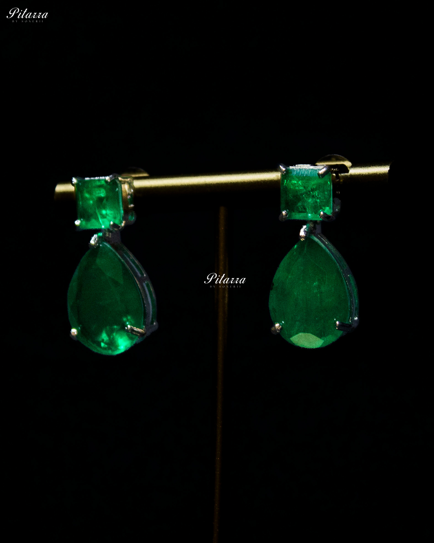 Emerald Square and Drop Crystal Necklace Set