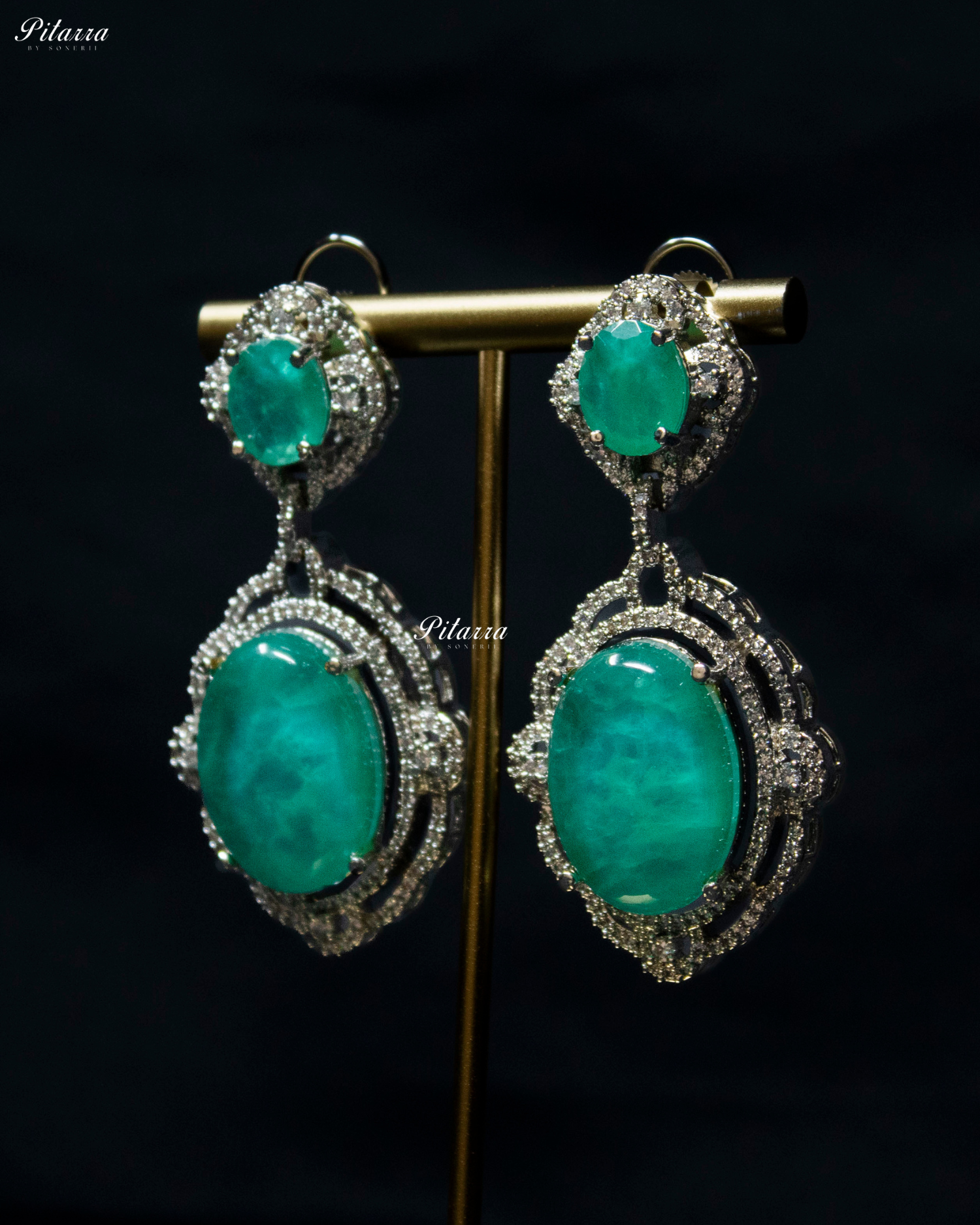 Mint color Stone Silver Finish Tone Crystal Necklace Set