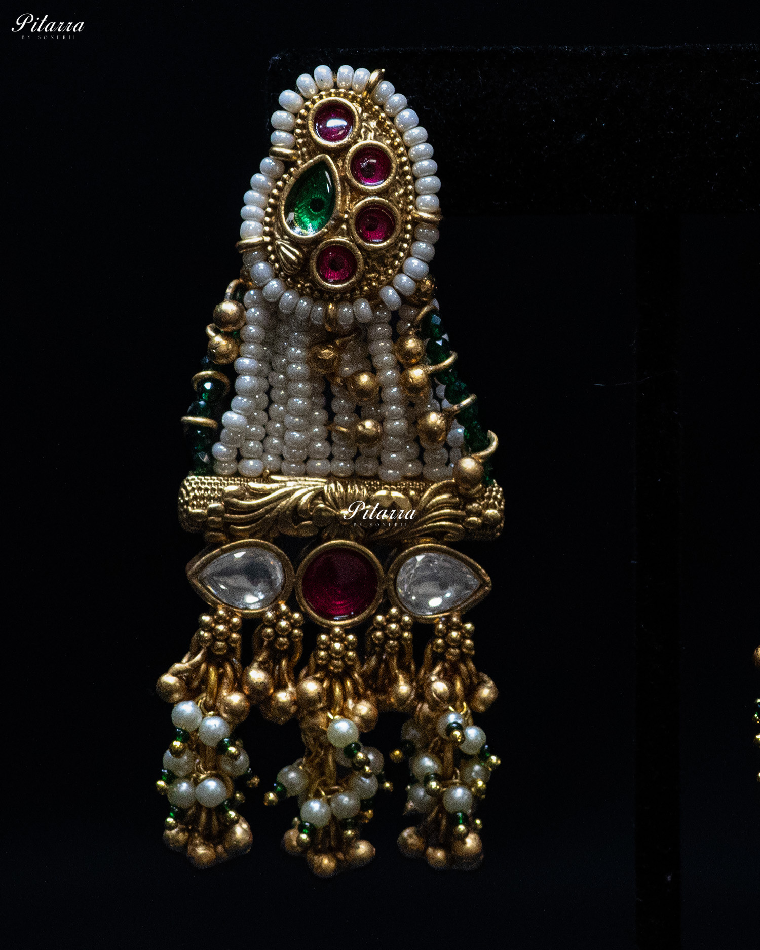 Golden Dual Stone Multi Strand Long Kundan Necklace Set