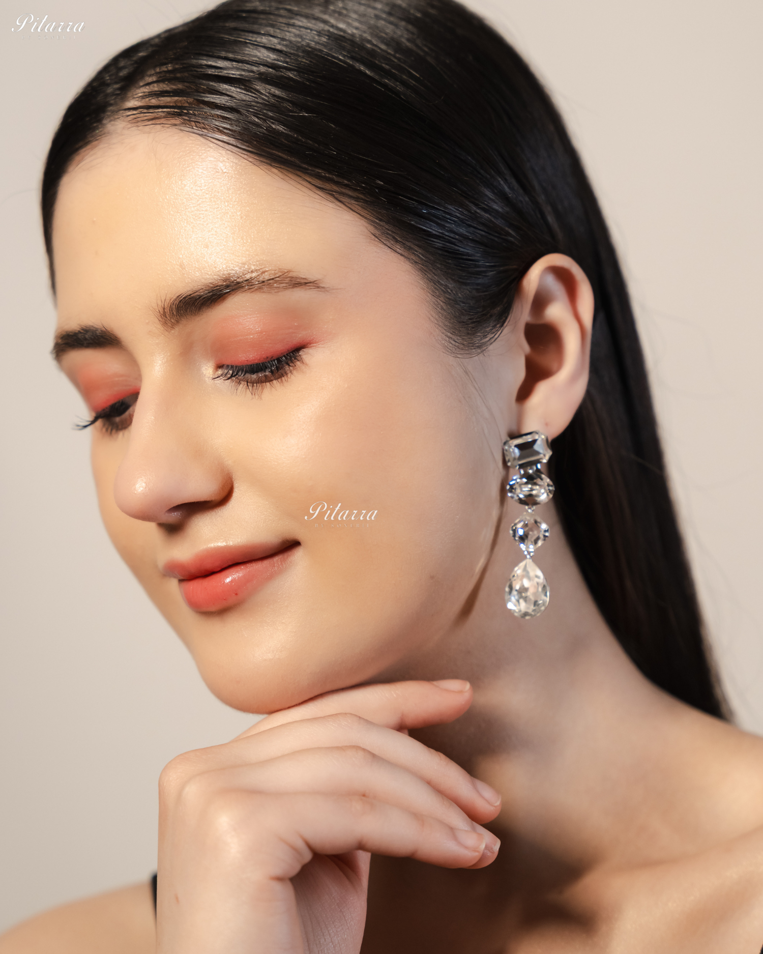 White Stone Studded Geometric Crystal Drop Earrings - Done