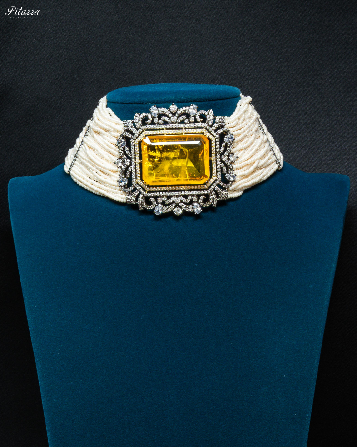 Yellow Stone Doublet Pearl Choker Set