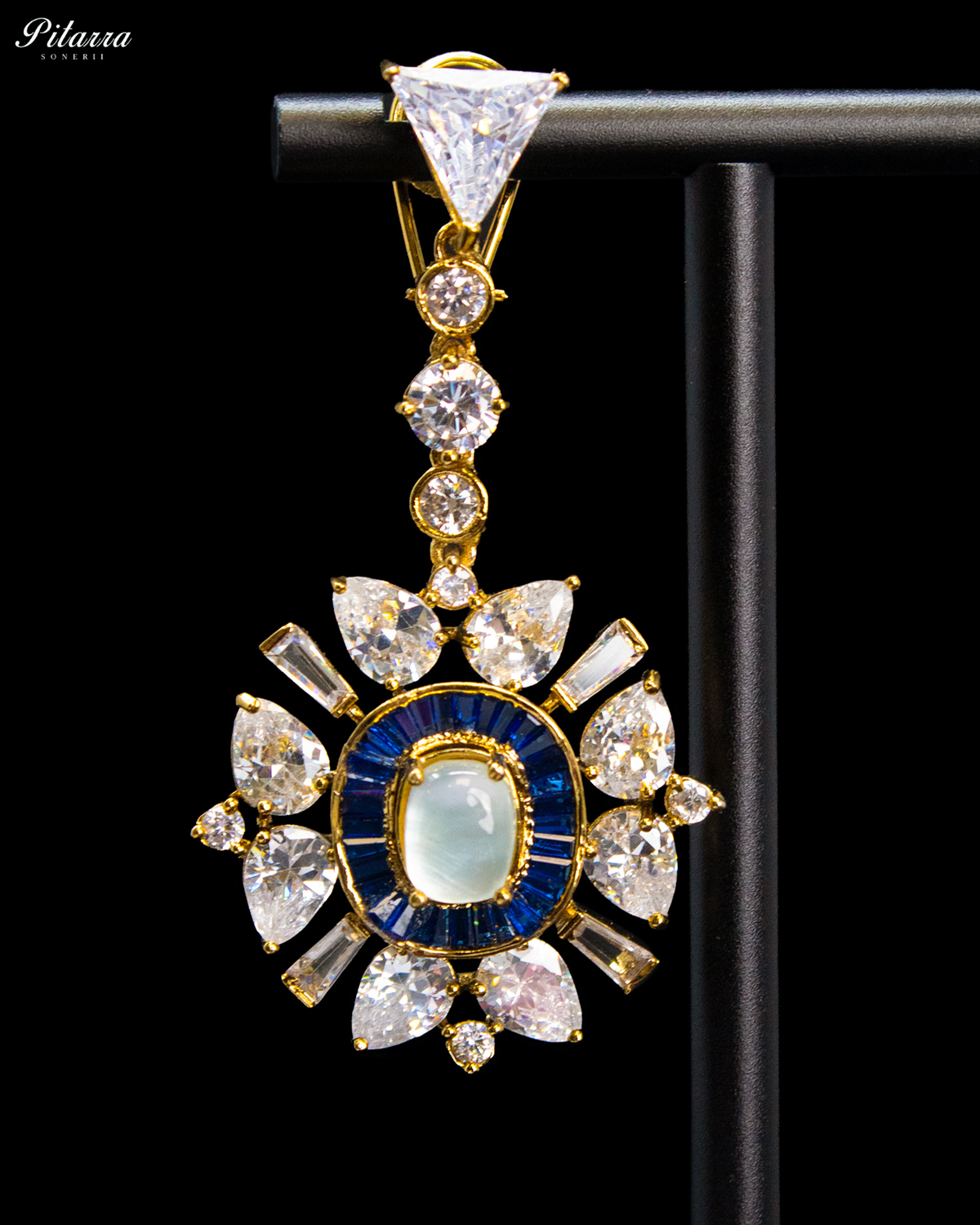 White and Blue Kundan Floral Drop Earrings