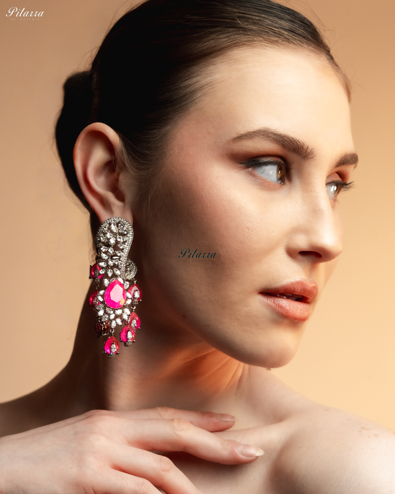 Pink Silver Polish CZ Crystal Dangler Earrings
