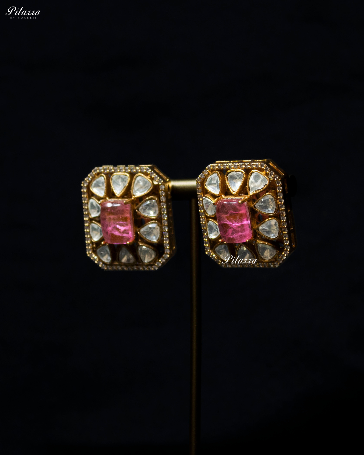 Pink Square Stone Polki Kundan Choker Set