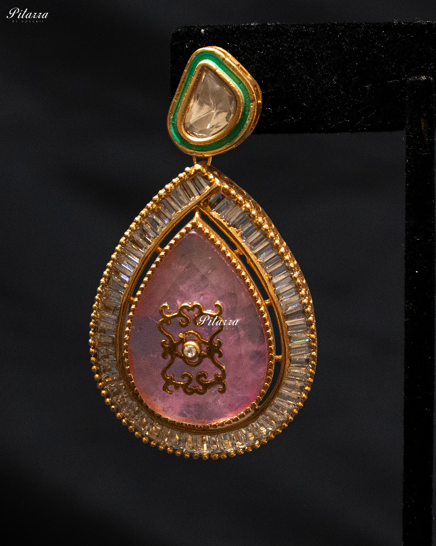 Big Pink Teardrop Gold Plated Kundan Necklace Set