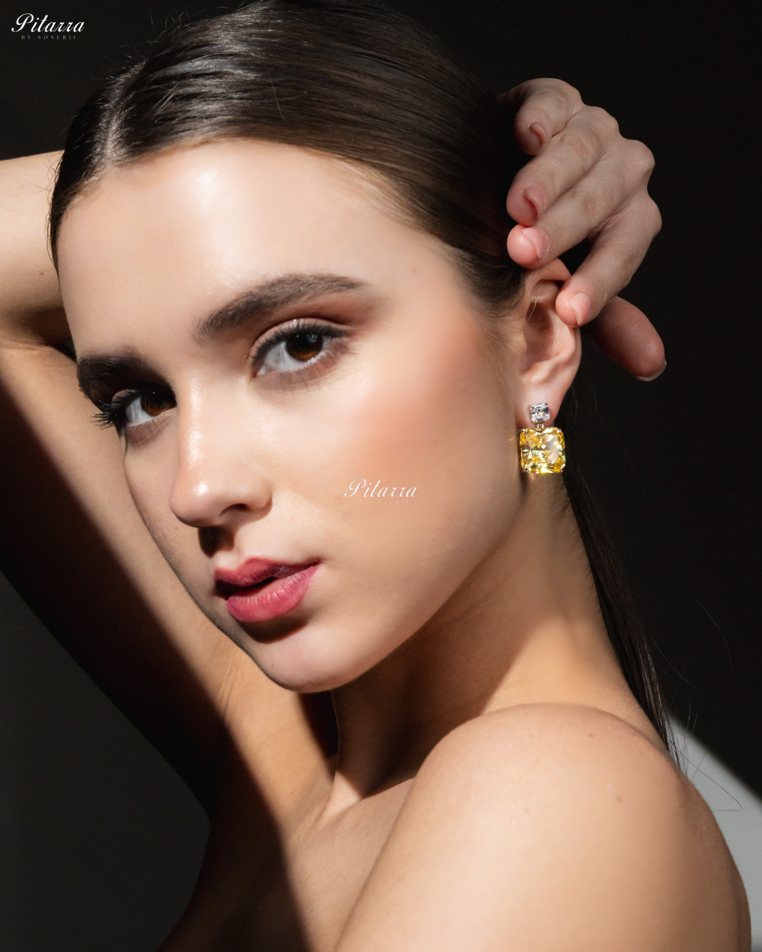 Yellow Studded Square Cubic Zirconia 92.5 Silver Studs Earrings