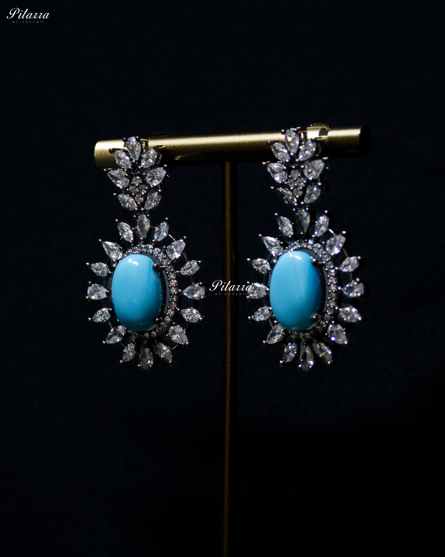 Turquoise Color Stones Dazzling Cubic Zirconia Necklace Set