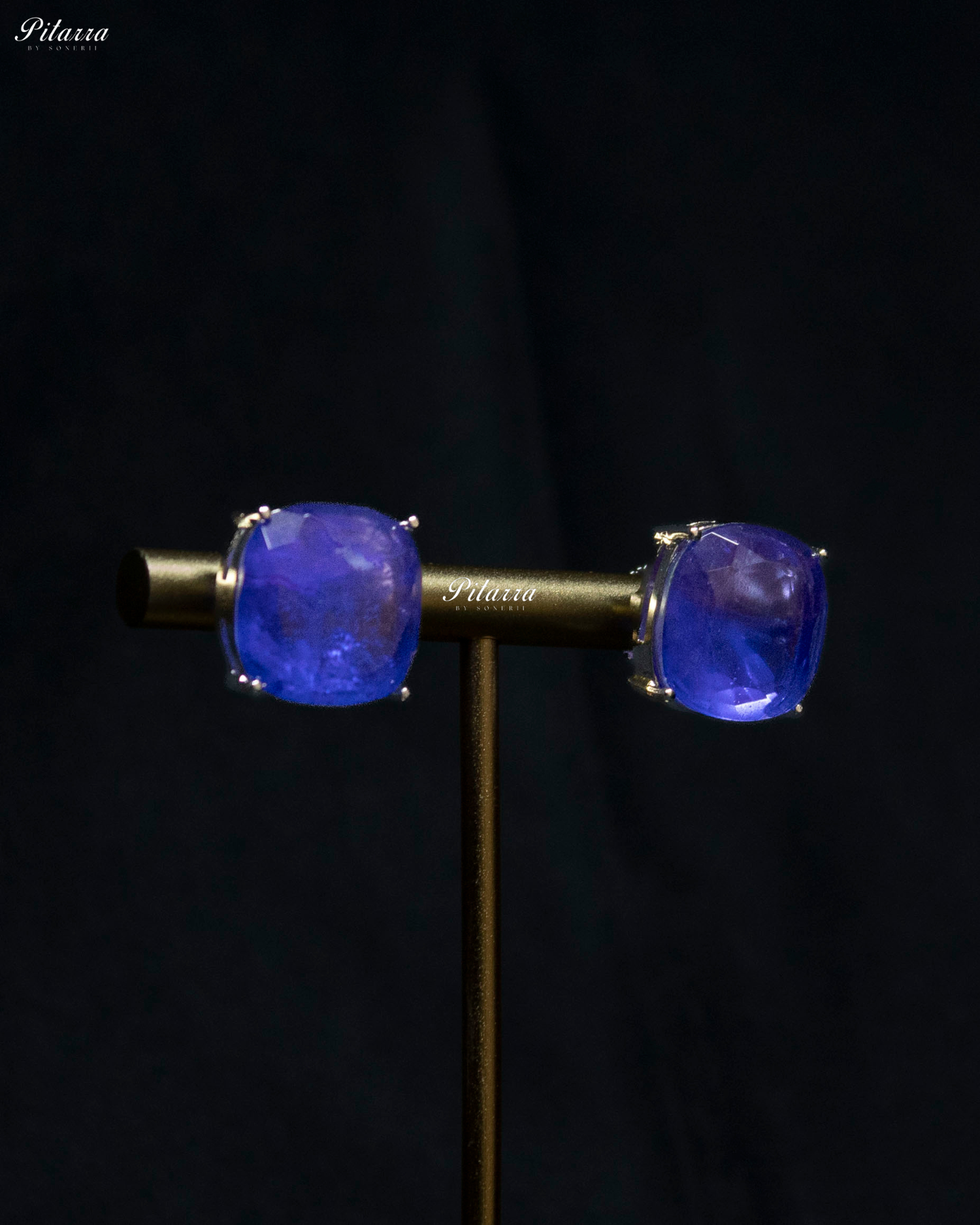 Blue Square Stone Premium Crystal Necklace Set