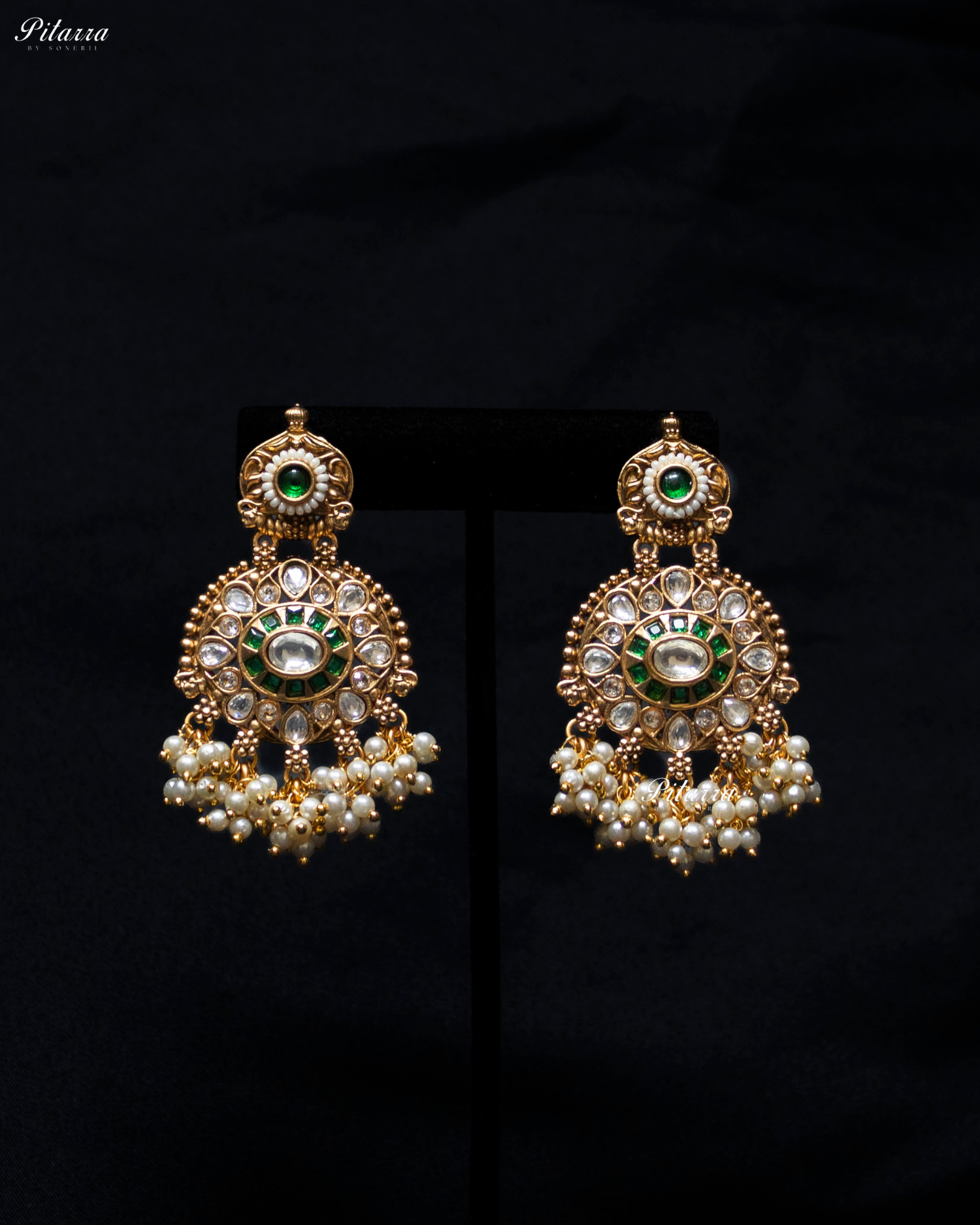 Emerald Stone Handcrafted Rajwadi Kundan Necklace Set