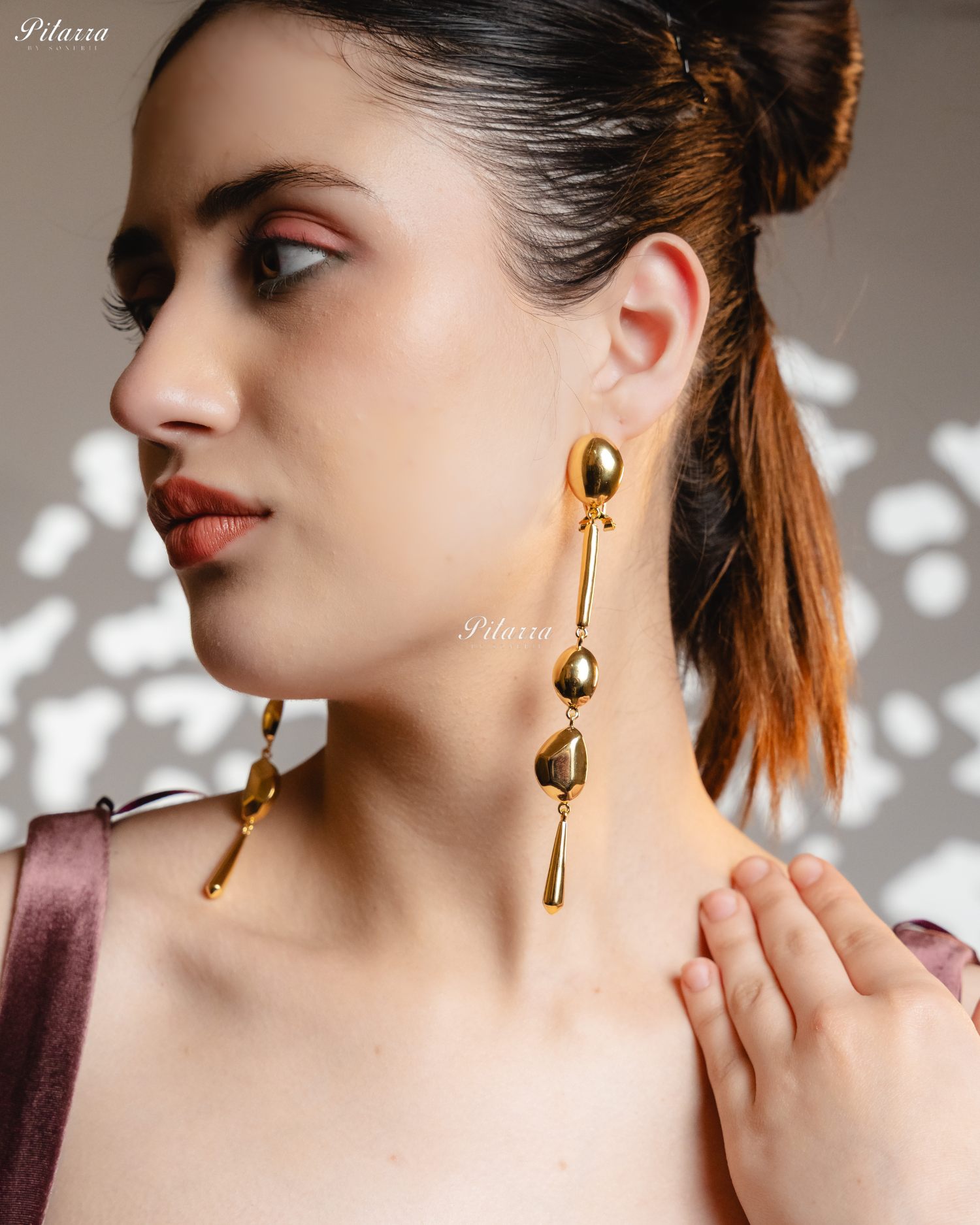 Gold Plated Long Statement Drop Earrings