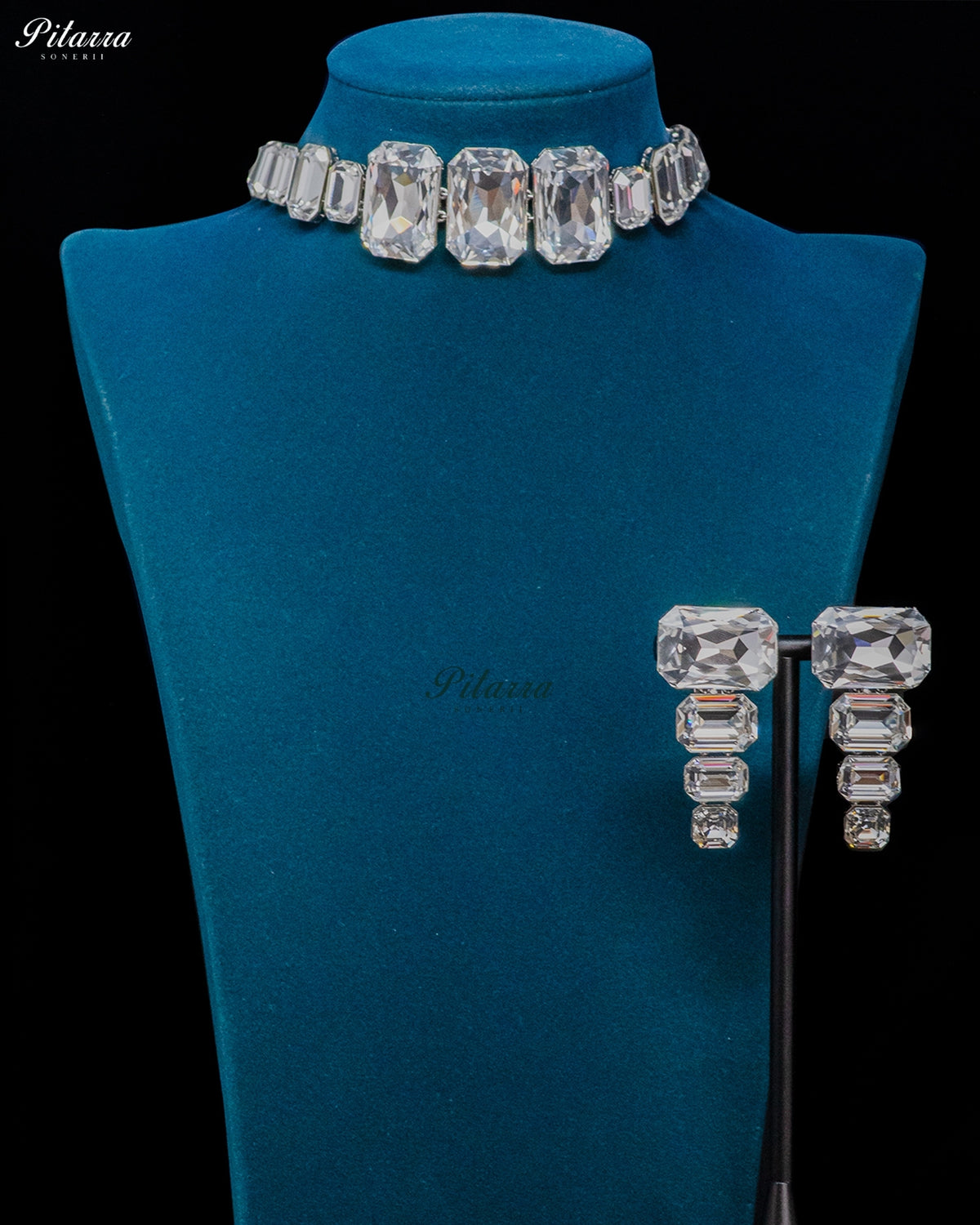 Clear Crystal Silver CZ Choker Necklace Set