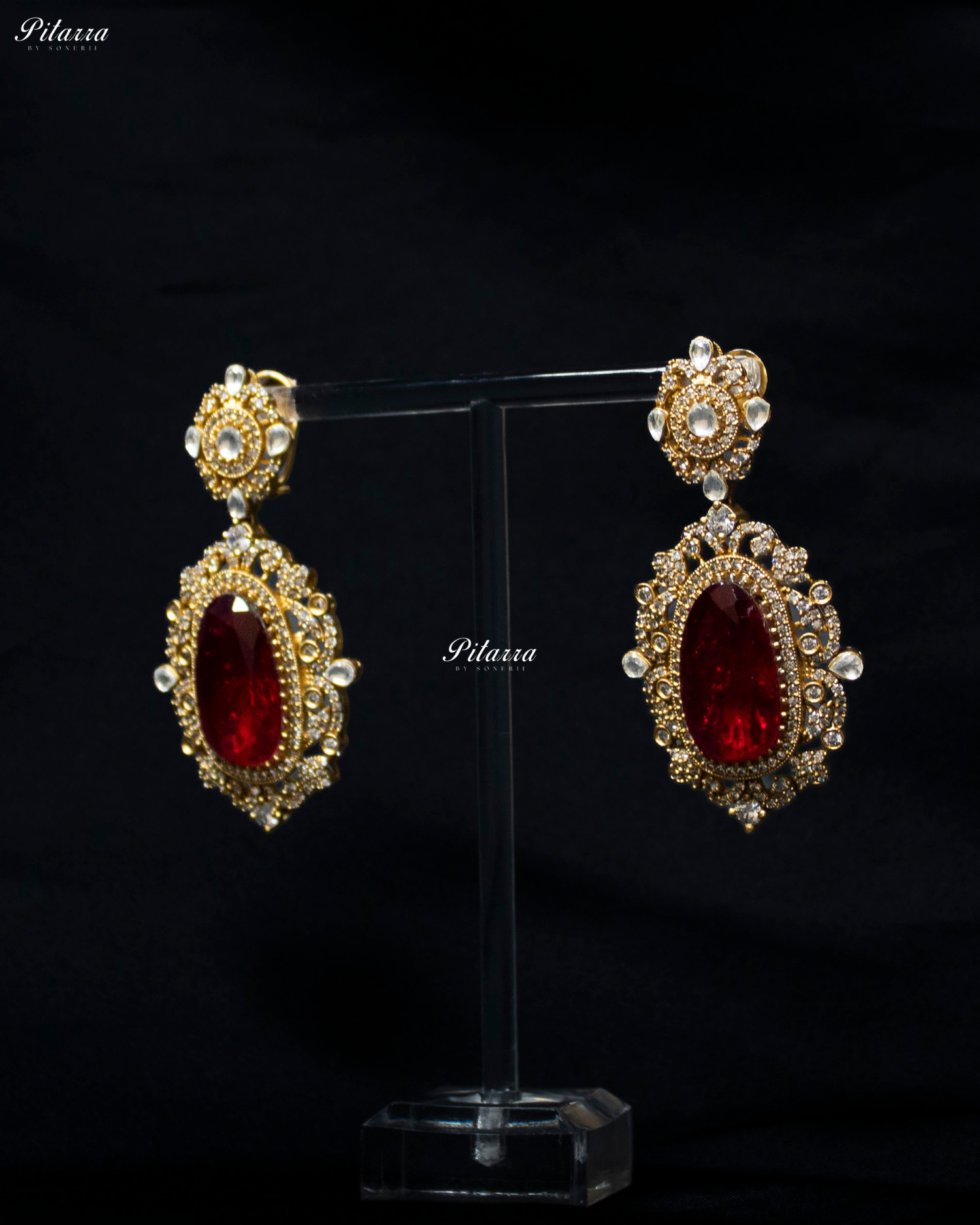 Red Stone Bird Victorian Polki Necklace Set