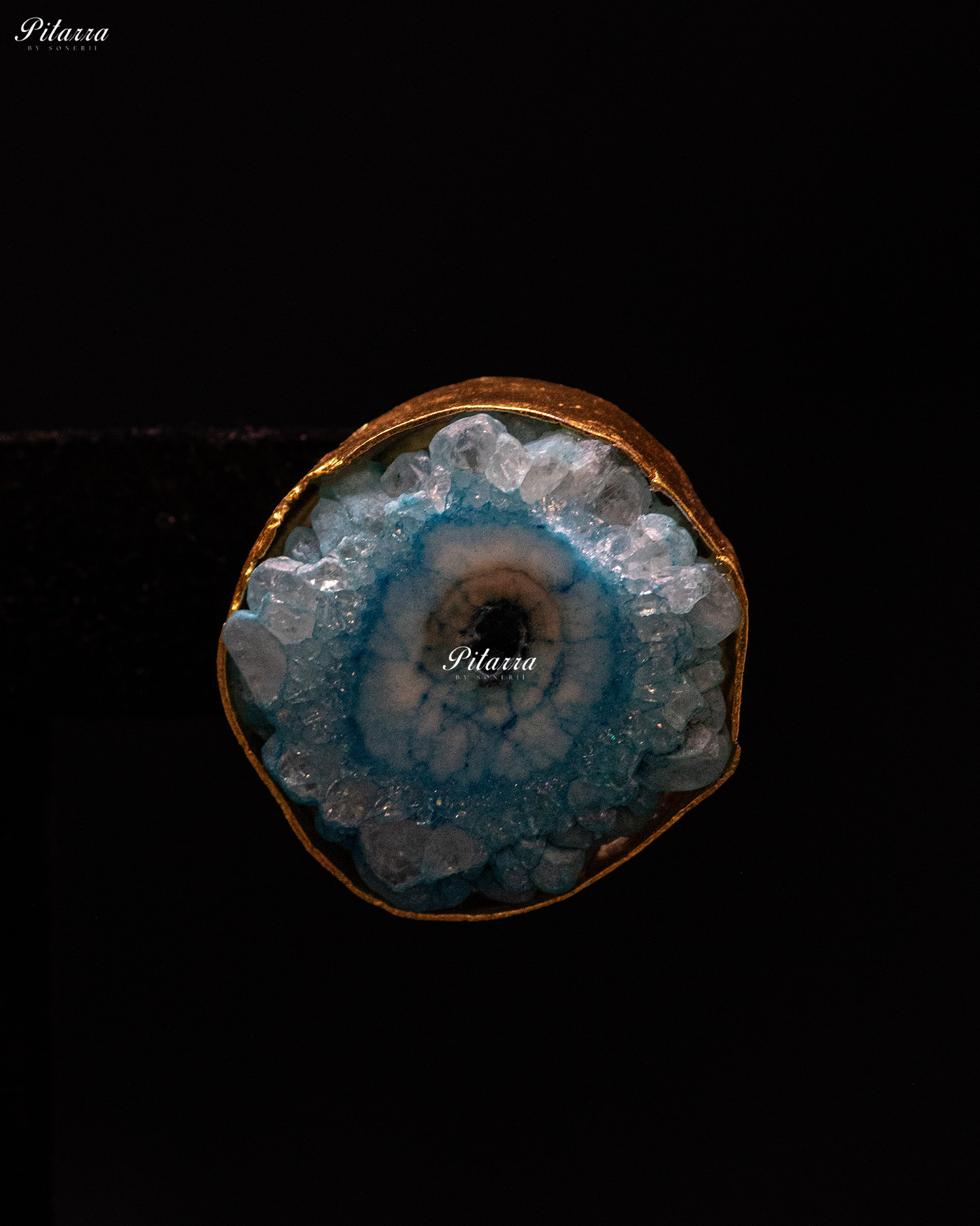 Gold Plated Blue Triple Raw Stone Collar Pendant Set