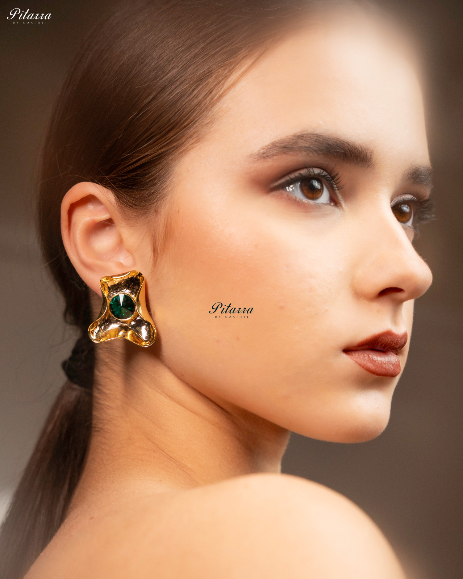 Emerald Stone Gold Plated Trendy Stud Earrings