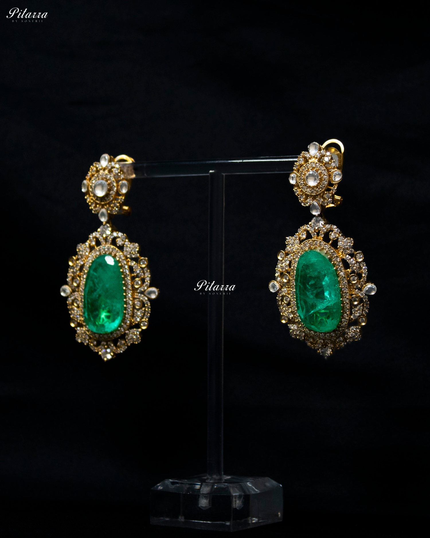Emerald Stone Bird Victorian Polki Necklace Set