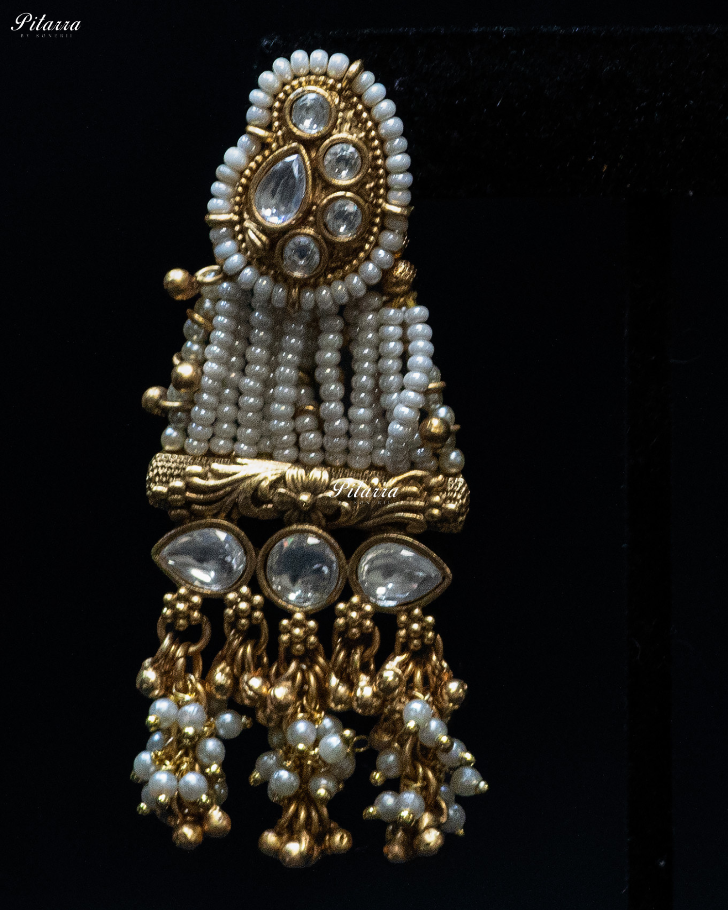 Golden White Stone Multi Strand Long Kundan Necklace Set